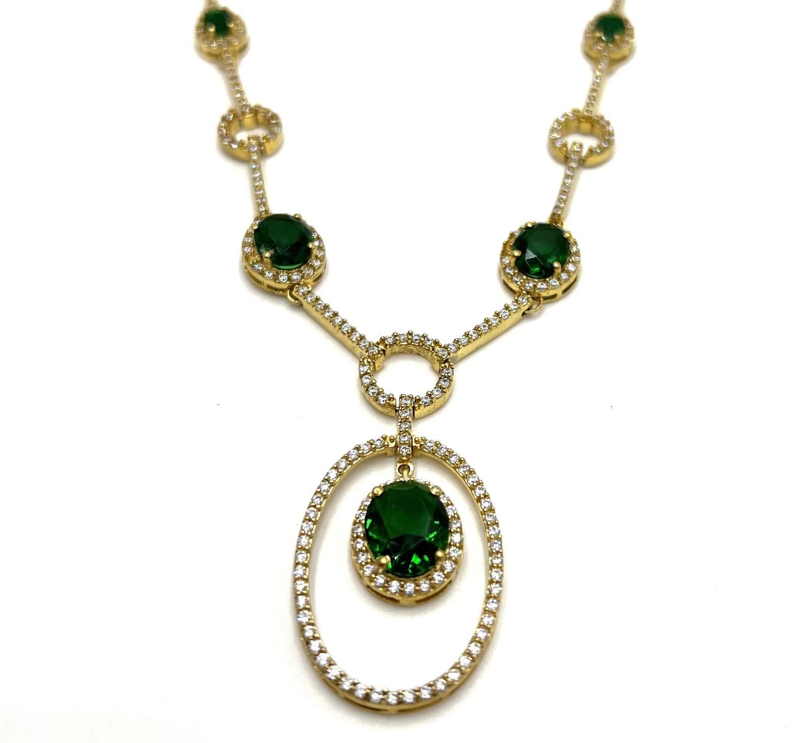 Other Gold-Over-Sterling Silver Emerald and CZ Art Deco Necklace Size ONE SIZE - 5 Thumbnail