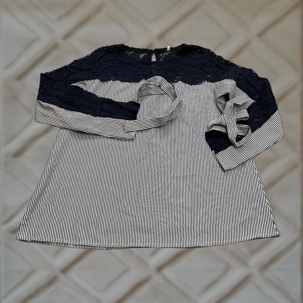 Vintage Unbranded Blouse Top Womens L White Blue Striped Lace Tie Cuffs Long Sleeve Shirt Ladies Blue Striped Lace Tie Cuffs Long Sleeve Size L / US 10 / IT 46 - 1 Thumbnail