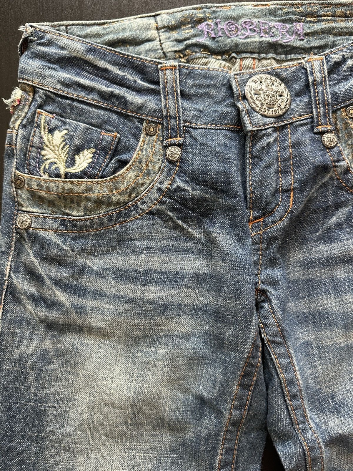 Vintage Riobera Y2K Embroidered Flared Jeans Japanese McBling Gyaru Size 25" / US 0 / IT 36 - 4 Thumbnail