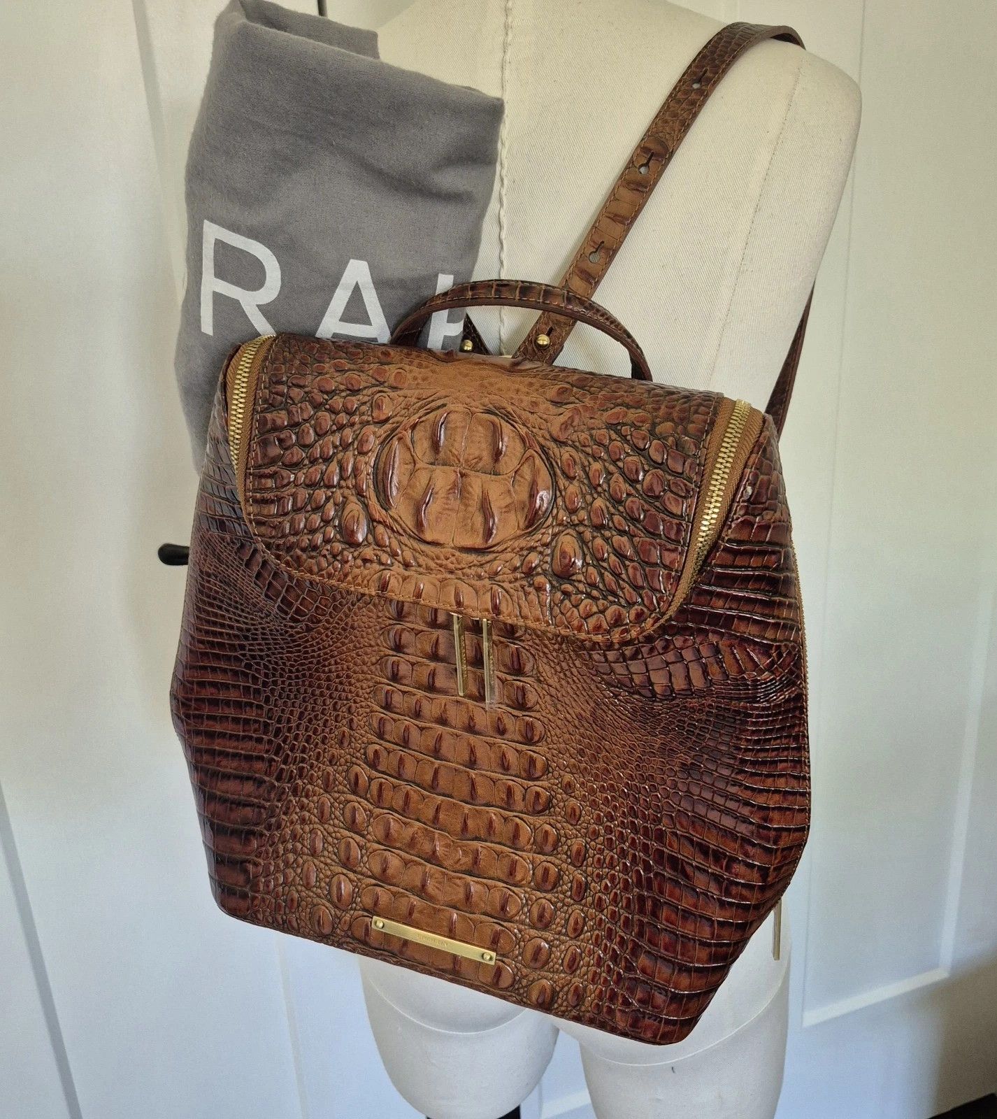 BRAHMIN NWOT Brahmin Bag Pecan Leather Croc Embossed Backpack Size ONE SIZE - 2 Thumbnail