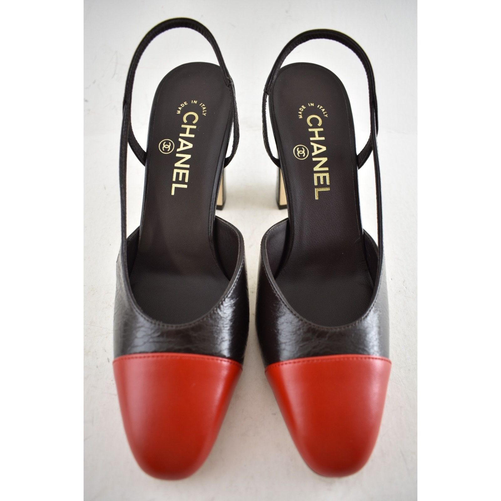 Chanel Chanel Dark Brown Red CC Slingback Block Heel Pump 41c Size US 11 / IT 41 - 11 Thumbnail