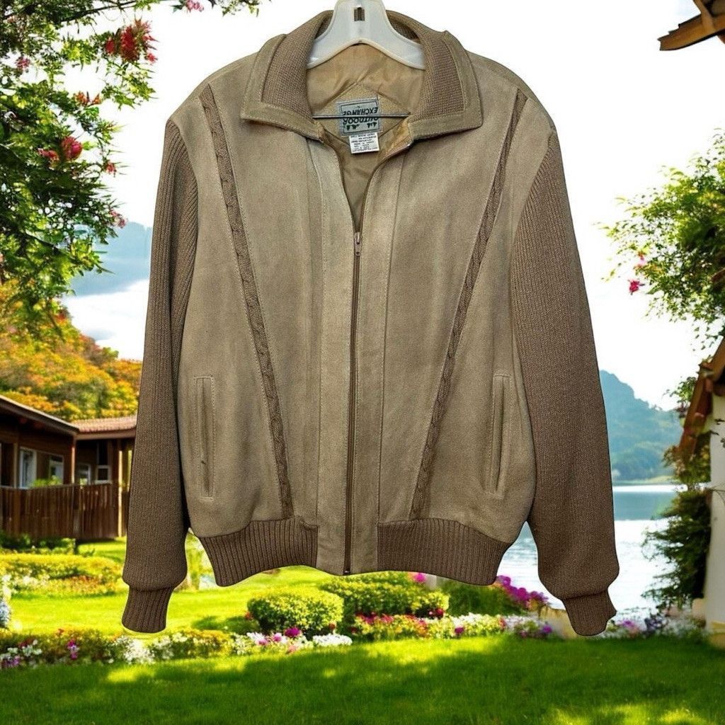 Vintage Vtg 90s Outdoor Exchange Leather Suede Sweater Jacket Sz M Size US M / EU 48-50 / 2 - 1 Thumbnail