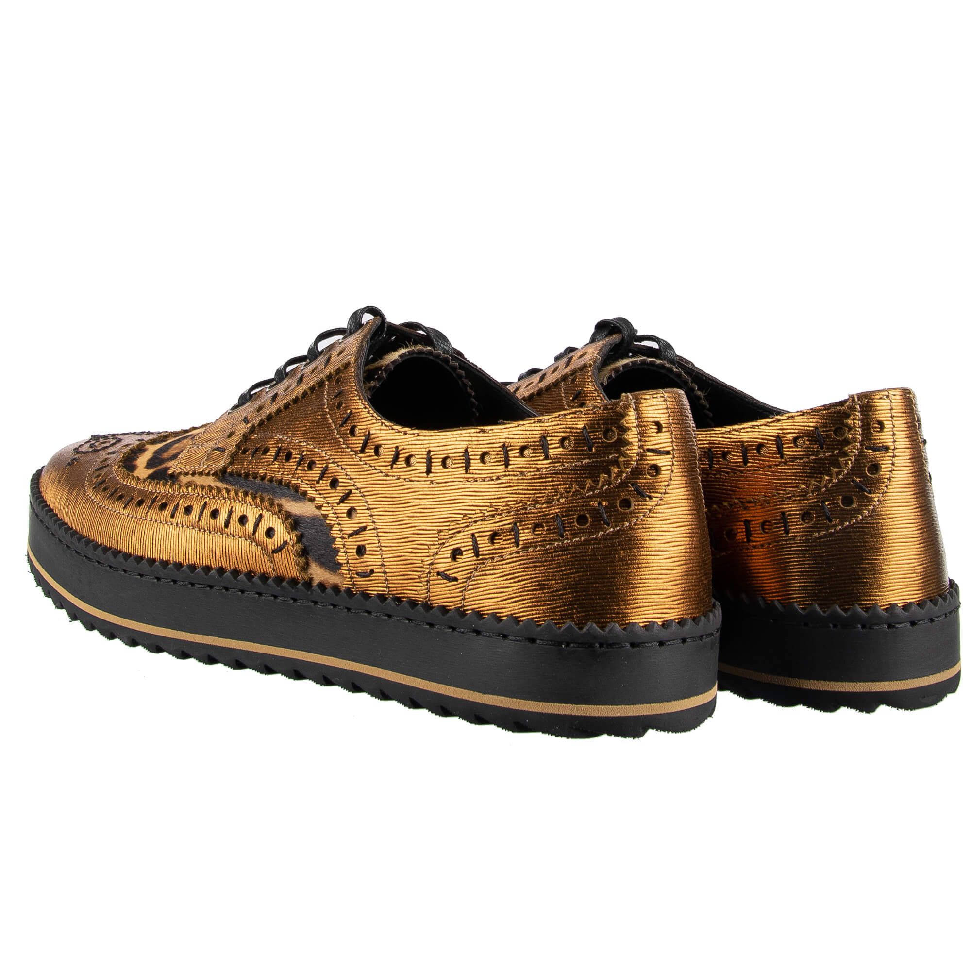 Dolce & Gabbana o1y0125 Leather Laced Shoes in Gold/Black Size US 7 / EU 40 - 3 Thumbnail