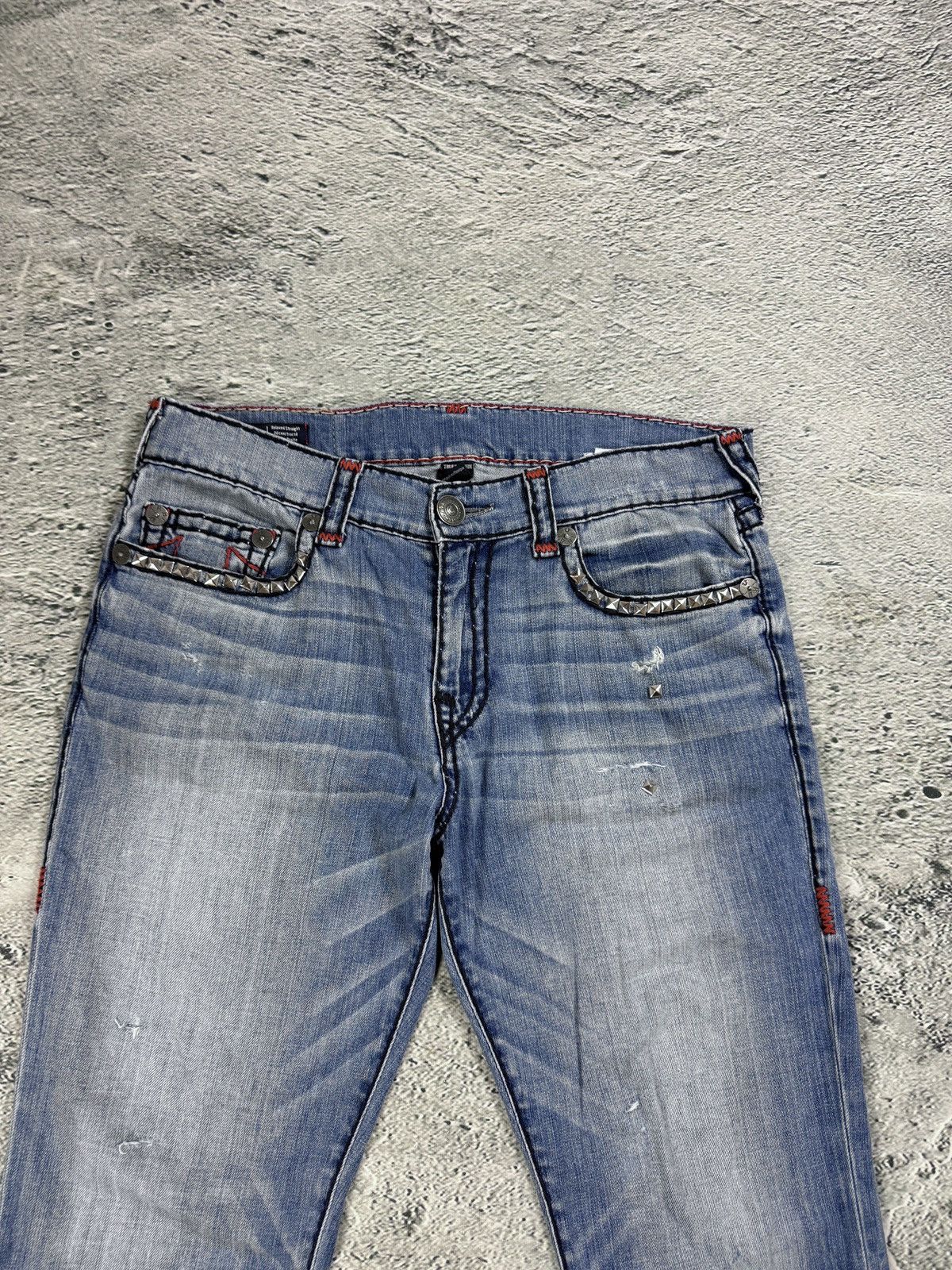True Religion True Religion blue jeans red thick stitching Y2K studded Size US 34 / EU 50 - 6 Thumbnail