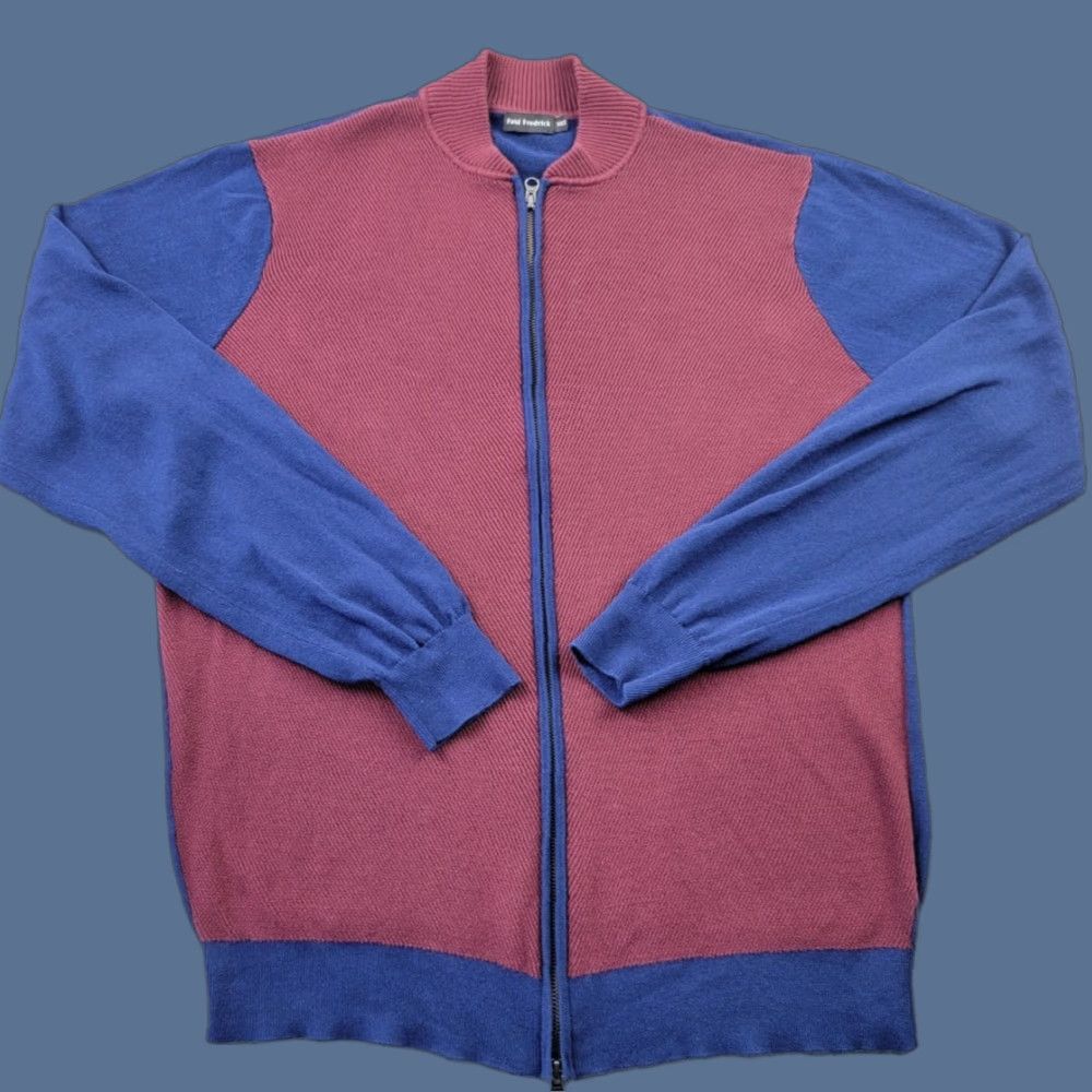 Vintage VINTAGE Paul Fredrick Sweater Mens 2XLT Red Blue Full Zip 100% Cotton Size US XXL / EU 58 / 5 - 1 Thumbnail