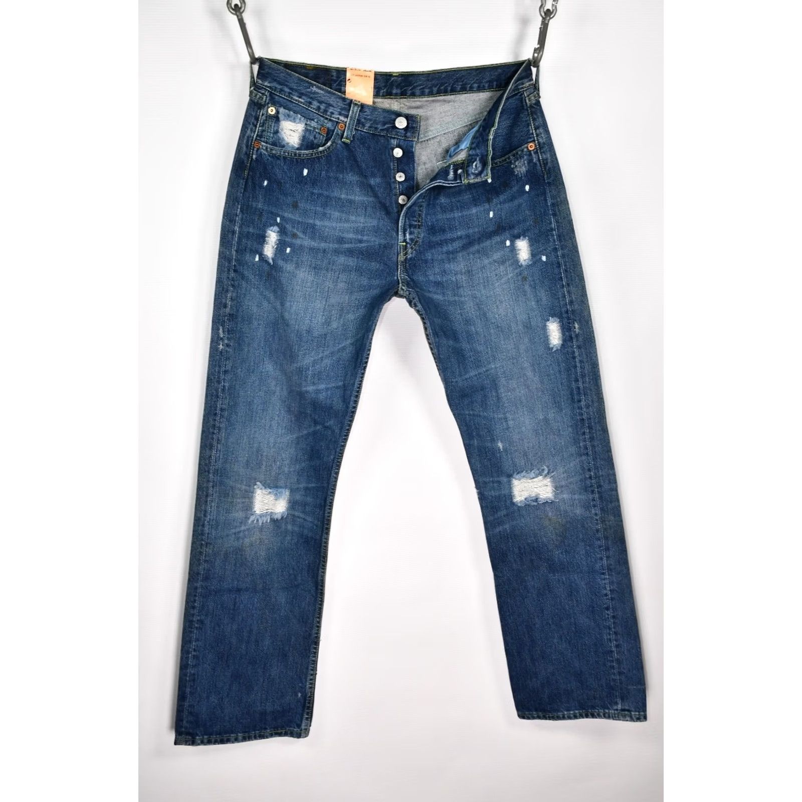 Levi's VINTAGE Levi’s 501 Jeans Mens Distressed Denim 33x32 Blue Cotton 5-Pocket Straight Retro Shirt Size US 33 - 3 Thumbnail