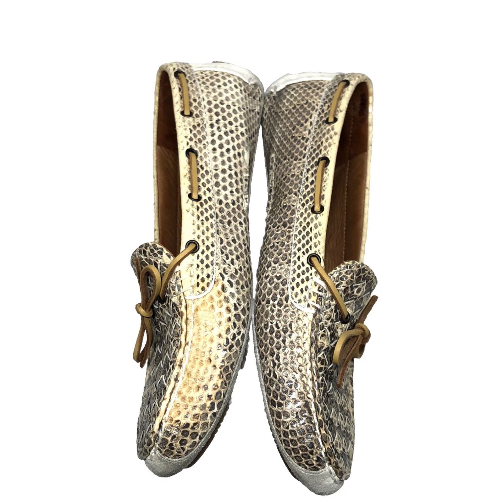 Bottega Veneta Bottega Veneta Driving Loafers Woven Tan / Grey Python Leather Size 39 / 8.5 Women’s Flat Slip On Bow Leather Lining Zipperless? Size US 9 / IT 39 - 6 Thumbnail