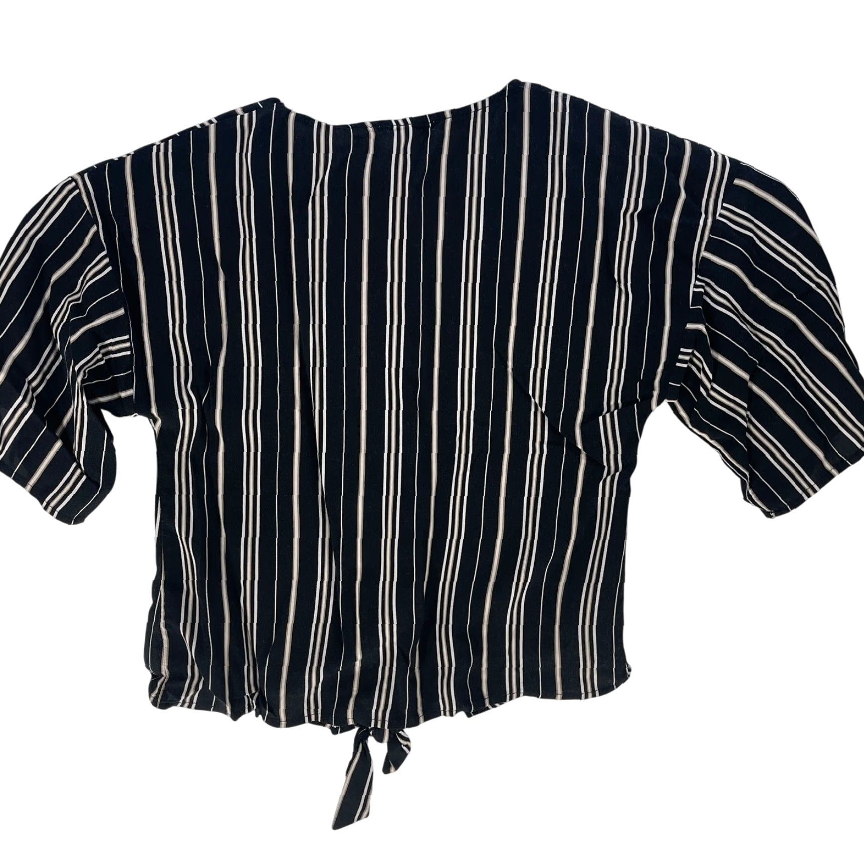 Vintage Maurices Blouse Women M Black Striped Short Sleeve Button Tie Front Bohemian Hippie Casual Shirt Size M / US 6-8 / IT 42-44 - 3 Thumbnail