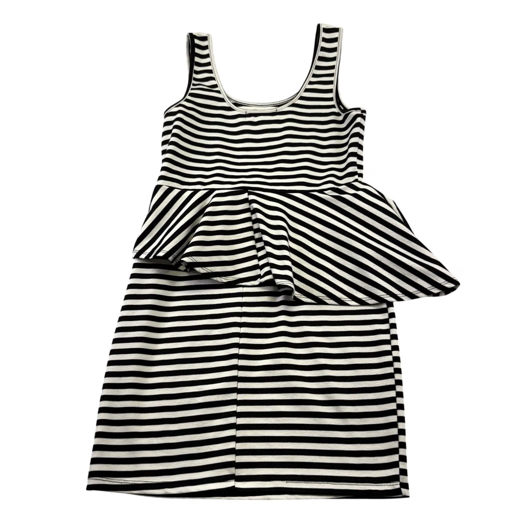 Vintage Living Doll Dress Black White Striped Peplum Bodycon Sleeveless Mini L Womens Dress Short Sleeve Not Applicable/All Seasons? Size L / US 10 / IT 46 - 2 Thumbnail