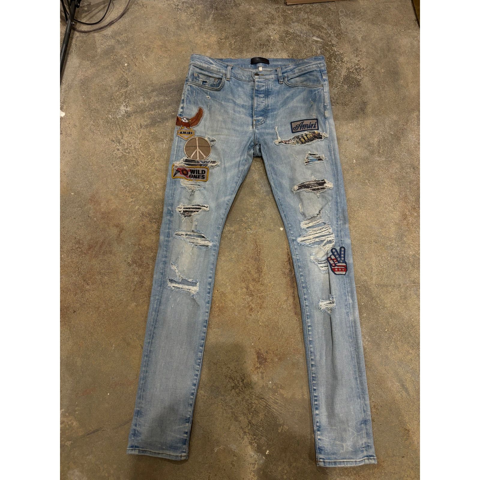 Amiri Amiri Jeans Light Wash Biker Patch Used 33 Size US 33 - 1 Thumbnail