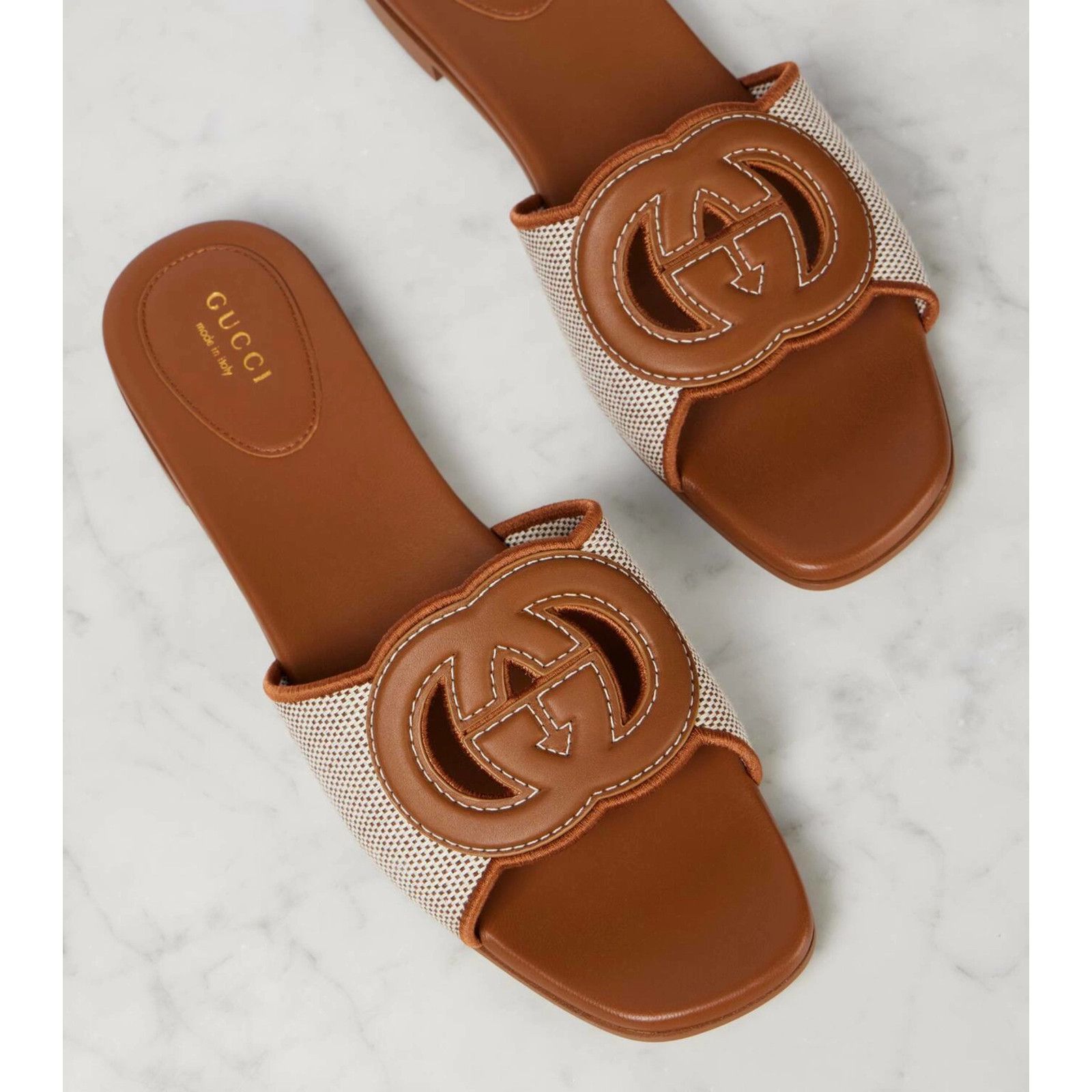 Gucci Gucci GG Interlocking Brown Leather Canvas Mule Sandal 42 Size US 12 / IT 42 - 10 Thumbnail