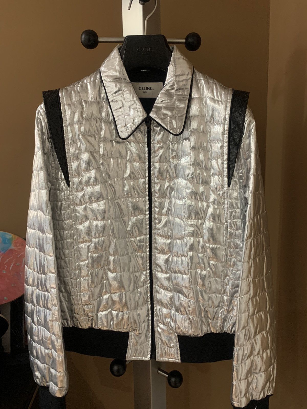 Celine × Hedi Slimane Celine Silver Teddy Jacket in Crocodile