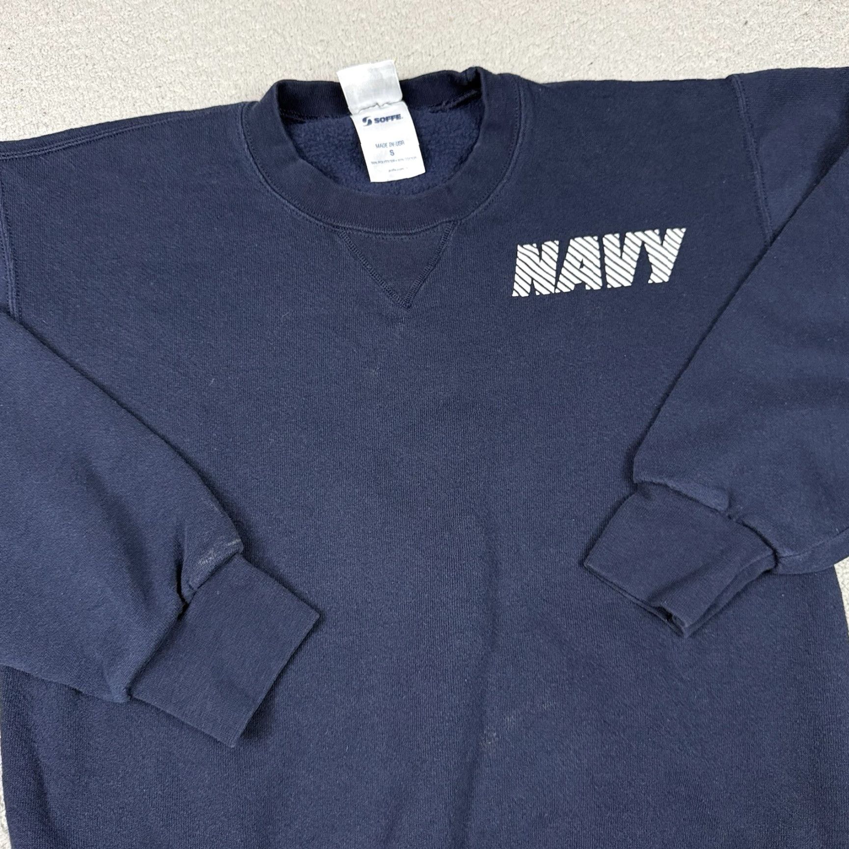 Soffe VINTAGE Soffe Navy Sweatshirt Mens Small Blue Military Issued Pullover Crew Neck Graphic Print 90s USA America Patriotic USA Navy | Sweatshirt | Mens Size US S / EU 44-46 / 1 - 4 Thumbnail