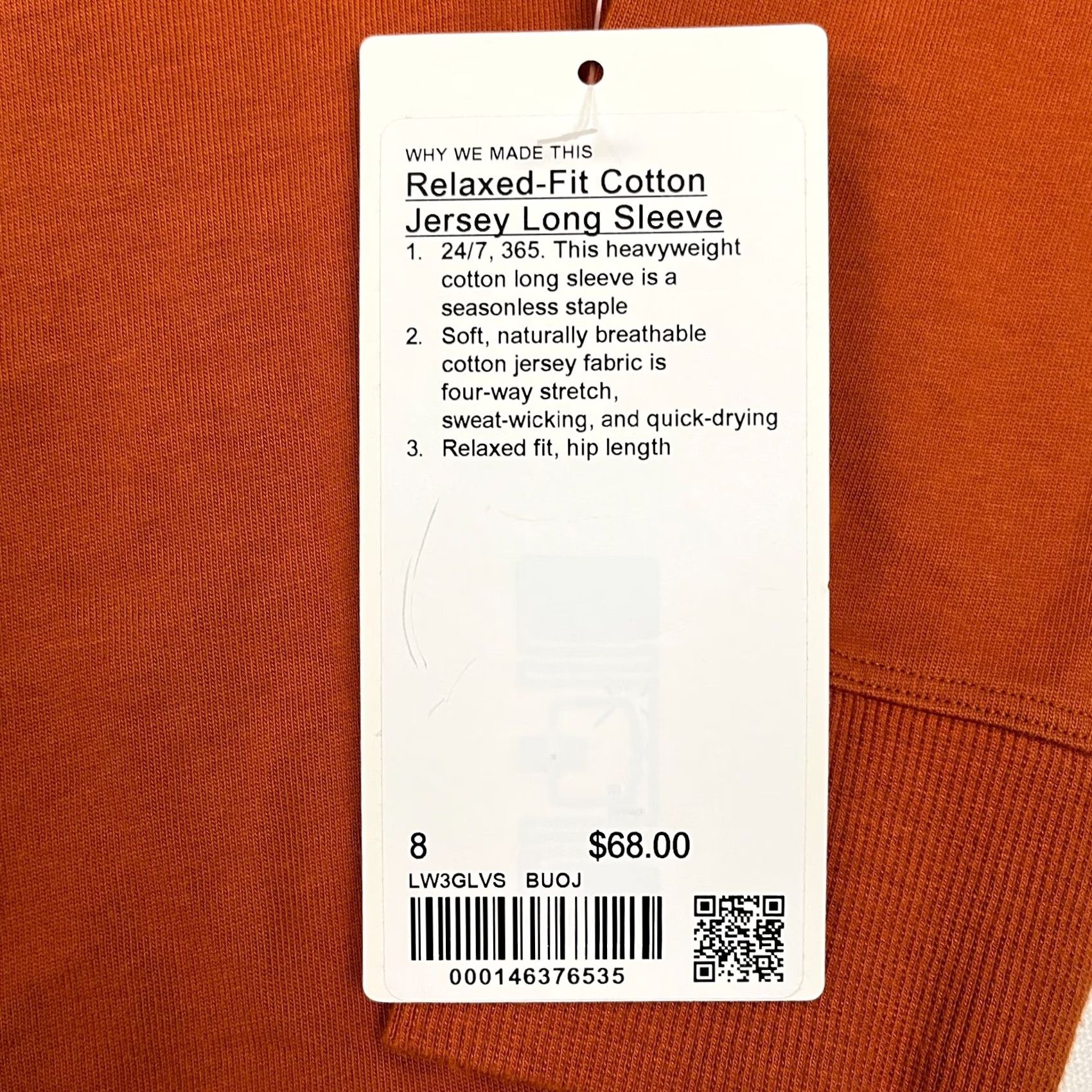 Lululemon Lululemon Relaxed Fit Cotton Jersey Long Sleeve Shirt Size 8 Orange Heavyweight Casual Womens Size M / US 6-8 / IT 42-44 - 2 Thumbnail