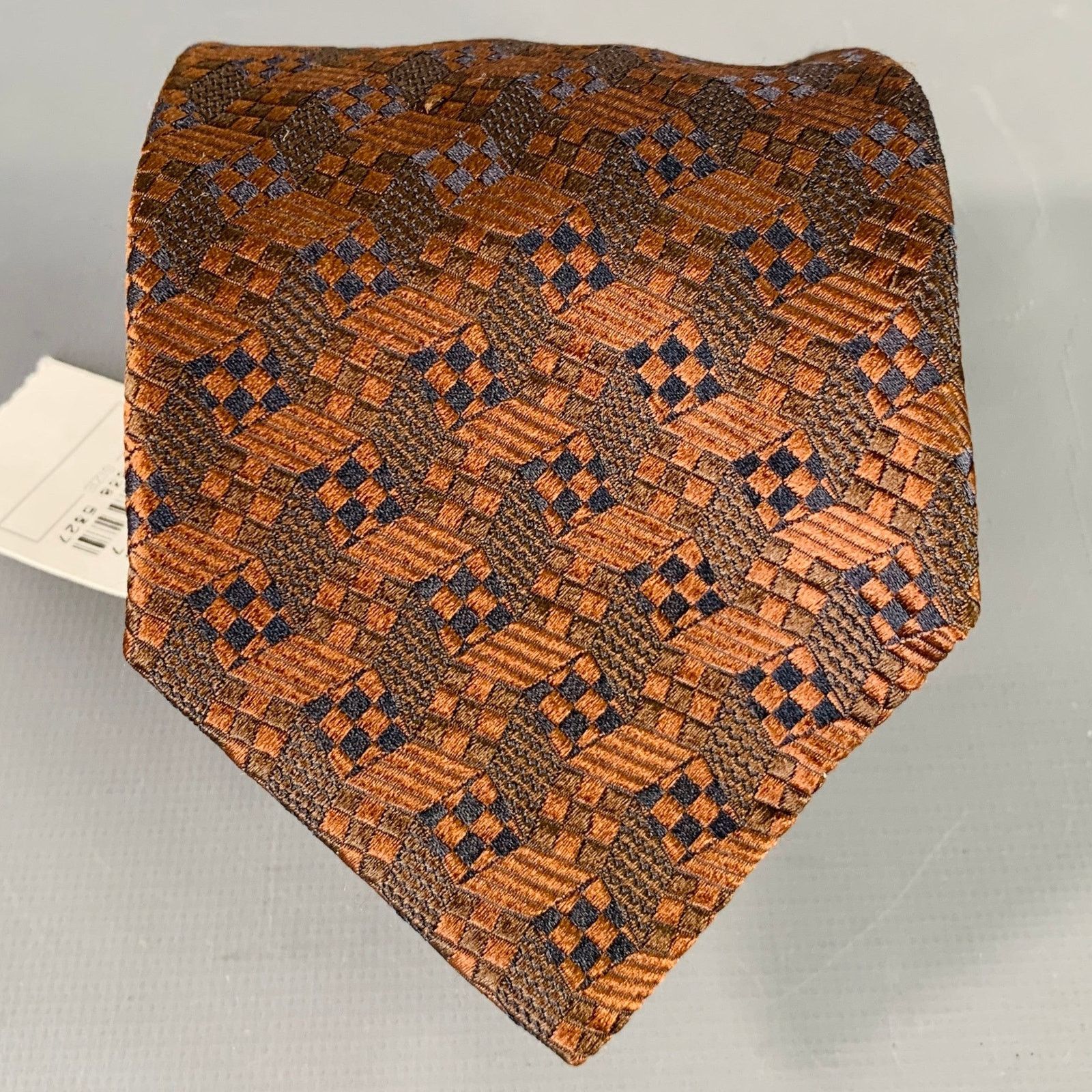 Versace GIANNI VERSACE Brown Black Geometric Jacquard Silk Tie Size ONE SIZE - 1 Thumbnail
