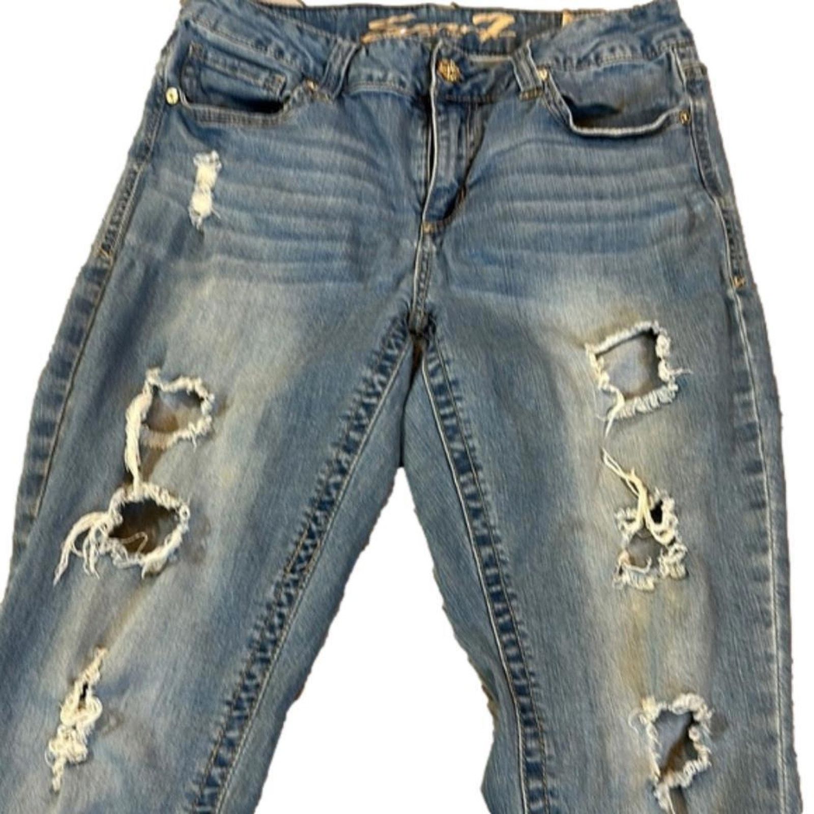 Studio Seven Seven7 Distressed Blue Jeans - Women's 12 Size 34" / US 12 / IT 48 - 2 Thumbnail