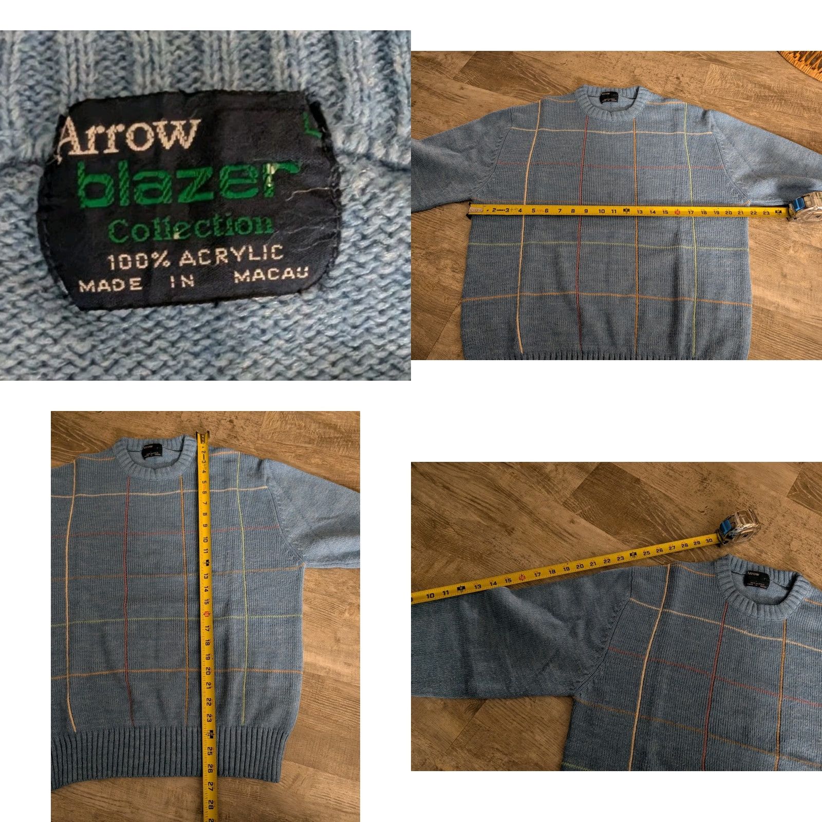 Arrow VINTAGE Arrow Sweater Men Large Blue Check Pullover Dad Theme Mens Size US L / EU 52-54 / 3 - 8 Thumbnail