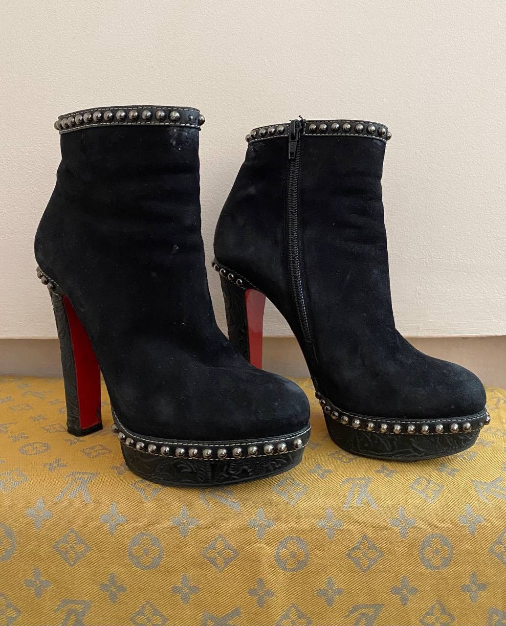 Christian Louboutin Christian Louboutin Black Suede Studded Platform Ankle Boots Size US 7.5 / IT 37.5 - 1 Thumbnail