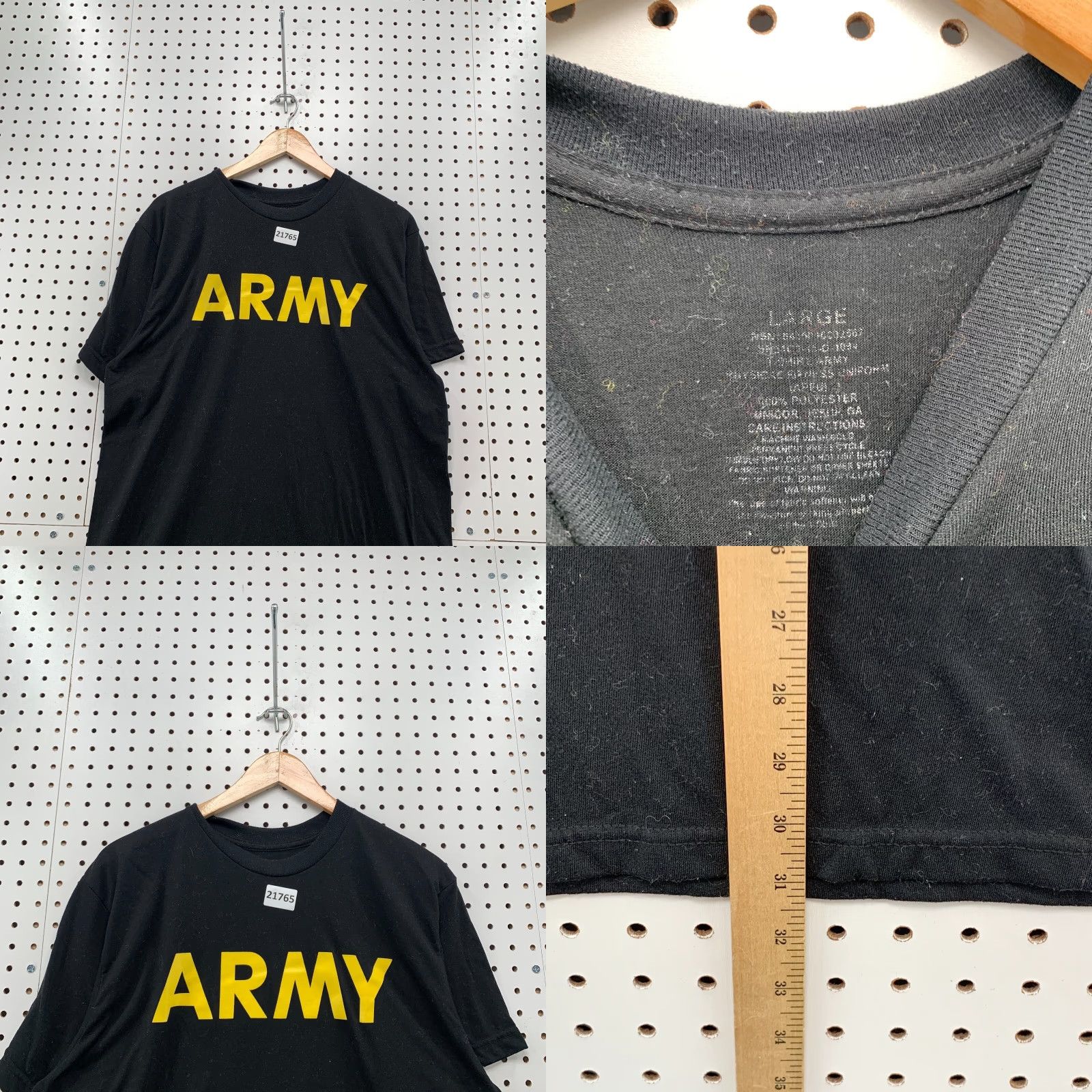 Spell VINTAGE Army T-Shirt Black Yellow Spell Out Adult Large Short Sleeve Regular Fit Size US L / EU 52-54 / 3 - 8 Thumbnail
