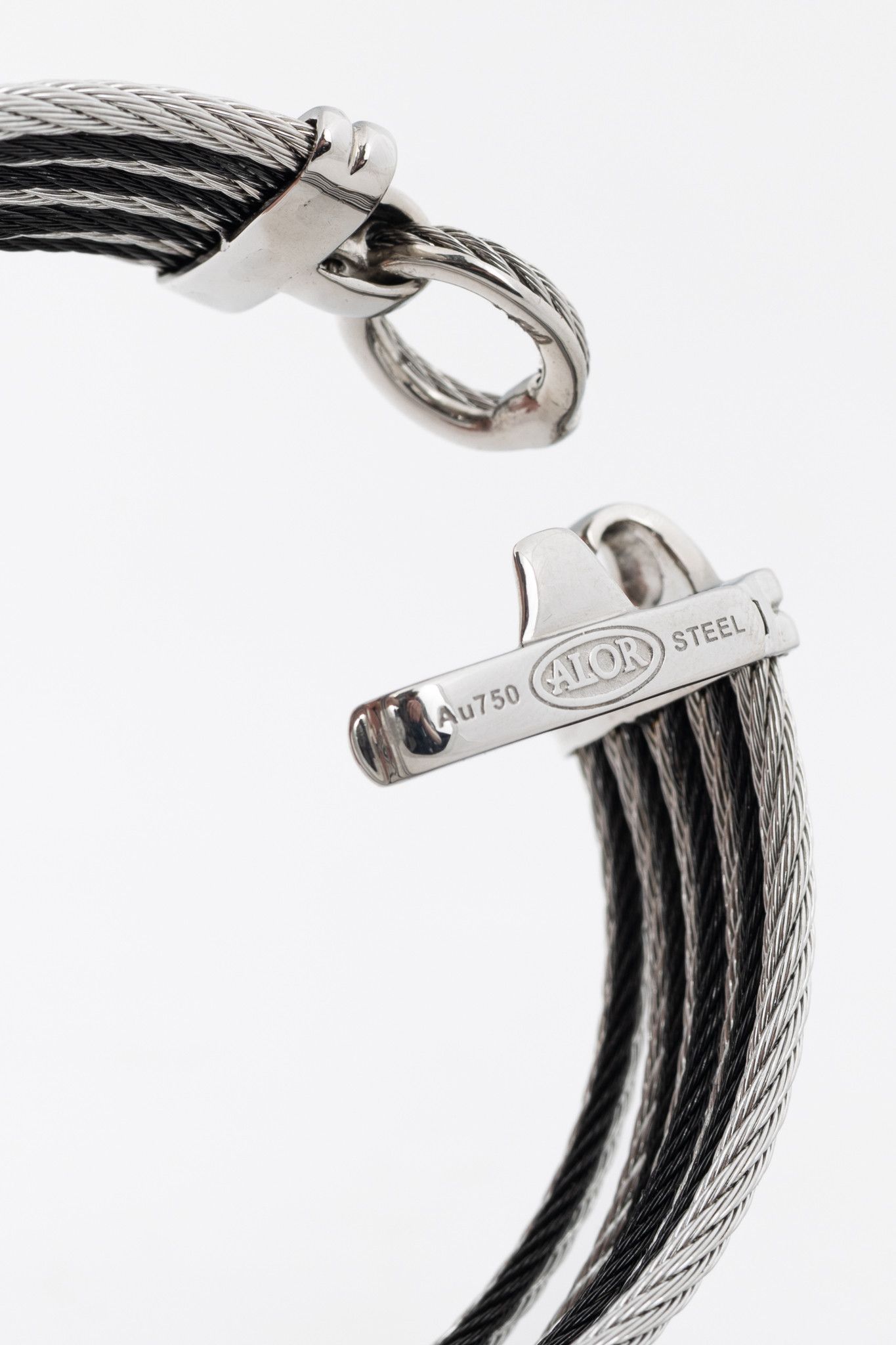 Other ALOR Steel & 18k White Gold Black 9-Row Cable Bangle Size ONE SIZE - 4 Thumbnail