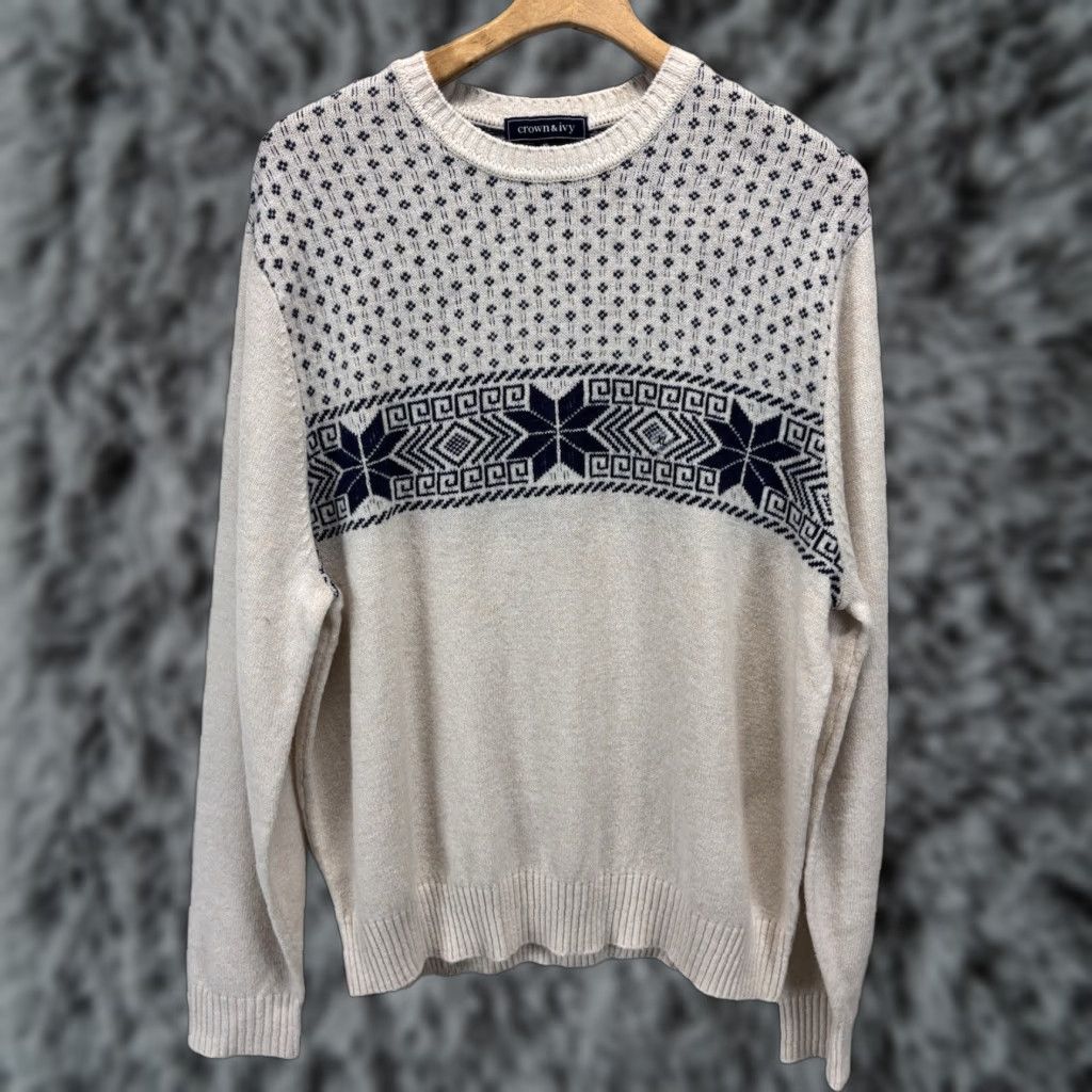 Croft & Barrow VINTAGE Croft & Barrow Lambswool Blend Sweater X-Large Ivory Fair Isle Pullover Mens Ski Size US XL / EU 56 / 4 - 1 Thumbnail