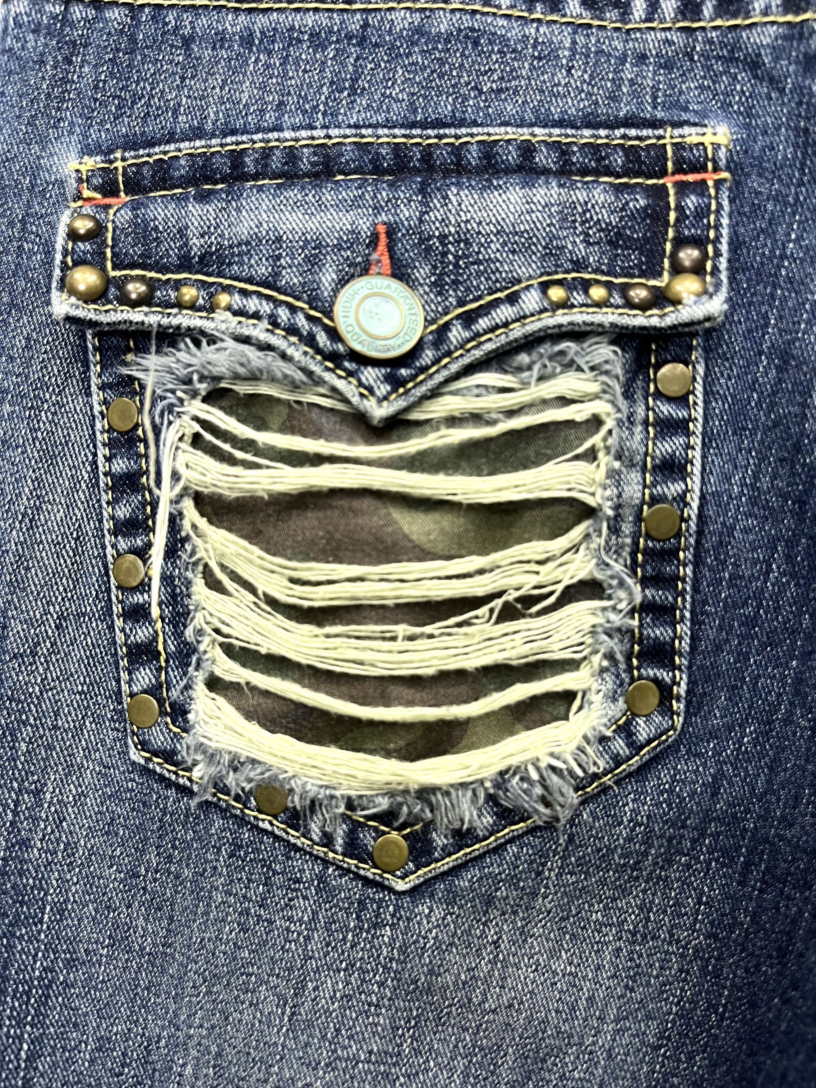 Grunt Style 🔥OZZ-FIRST PINBALL Grunge Ripped Studded Punk Flare Denim Size US 34 / EU 50 - 12 Thumbnail