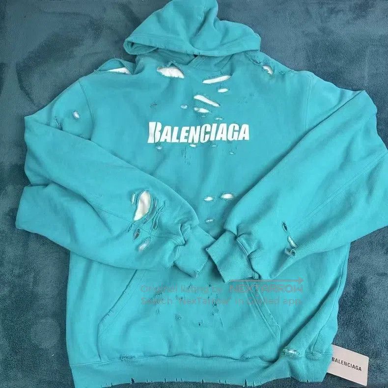 Balenciaga Balenciaga Letter Printed Hole Hoodie - Sky Blue Size US S / EU 44-46 / 1 - 1 Thumbnail
