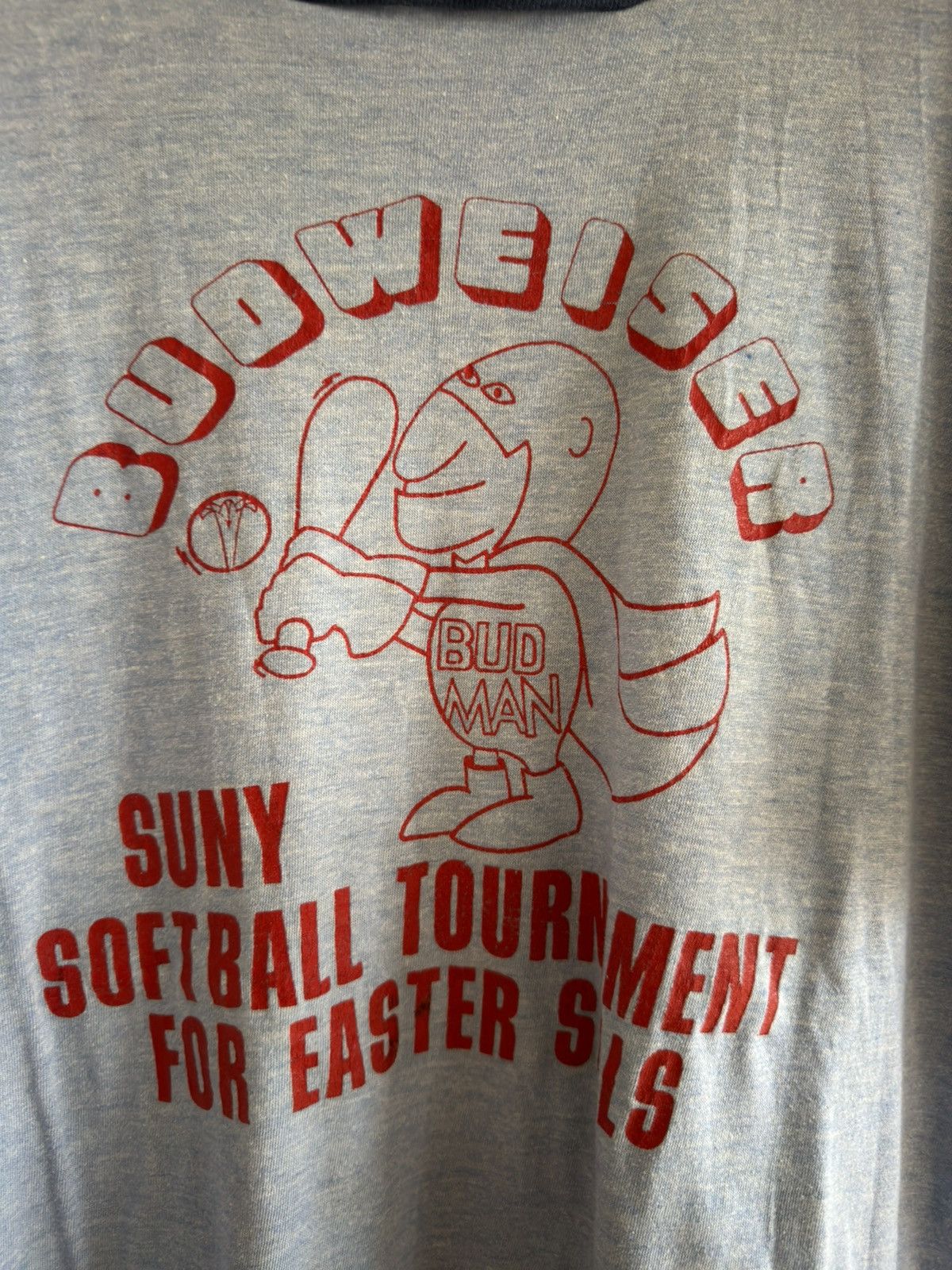 Budweiser *RARE* 1970s BUDWEISER BUD MAN BEER BASEBALL RINGER TEE Size US L / EU 52-54 / 3 - 2 Thumbnail