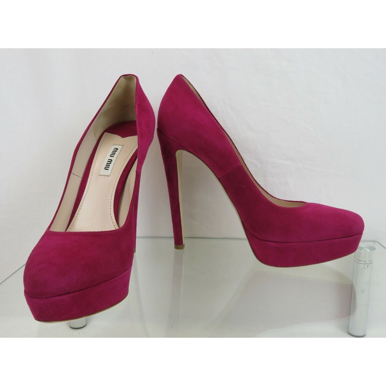 Miu Miu 5IP355 BURGUNDY SUEDE CLASSIC PLATFORM HEEL PUMPS 40 ITALY Size US 10 / IT 40 - 3 Thumbnail