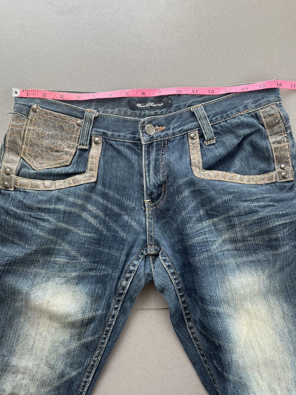 Tornado Mart 2000s JAPANESE ROOT THREE FLARE DENIM CROCODILE LEATHER Size US 30 / EU 46 - 14 Thumbnail