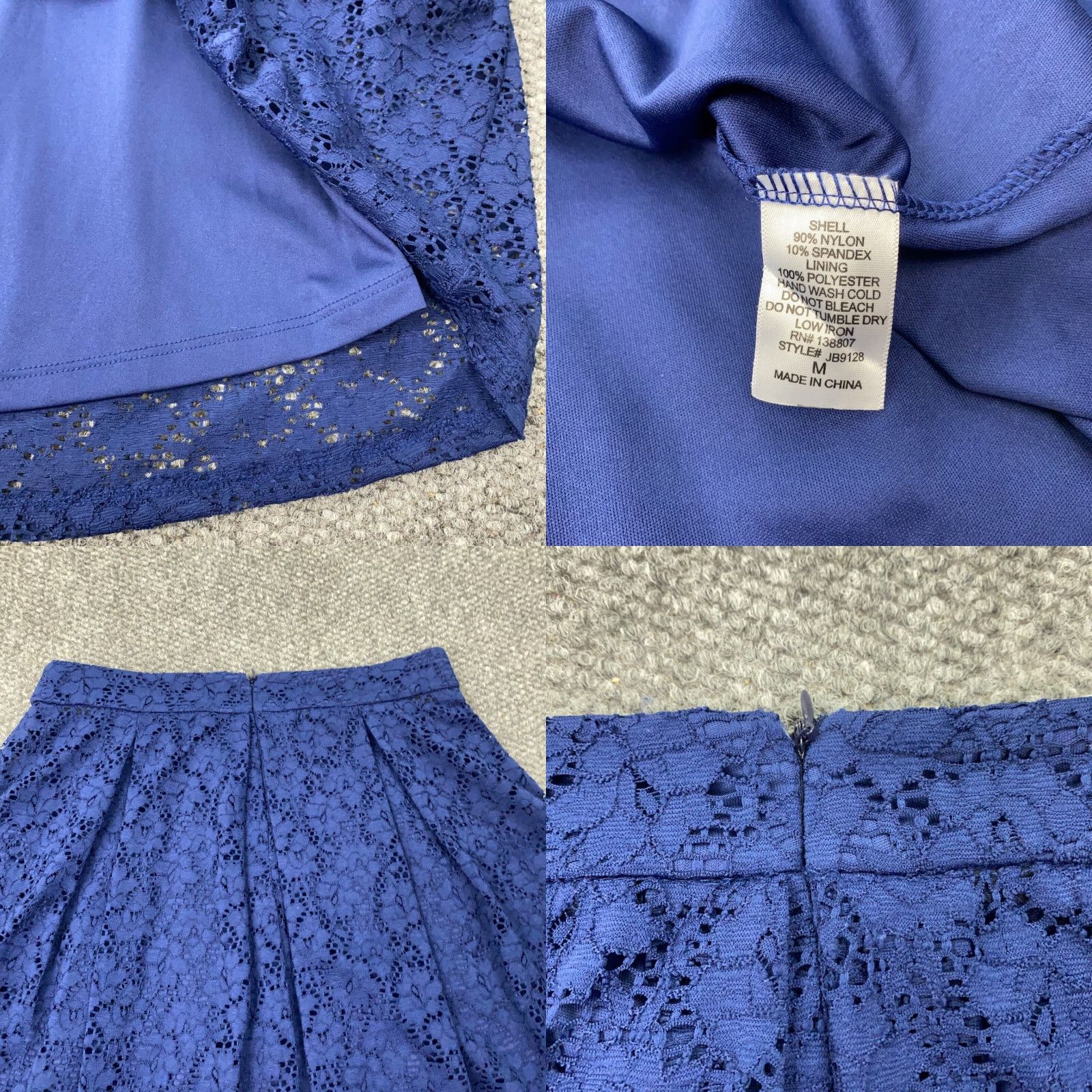 Vintage Miami Womens Skirt Medium Blue Lace Tea Length Layered Midi Flare Size 32" / US 10 / IT 46 - 8 Thumbnail
