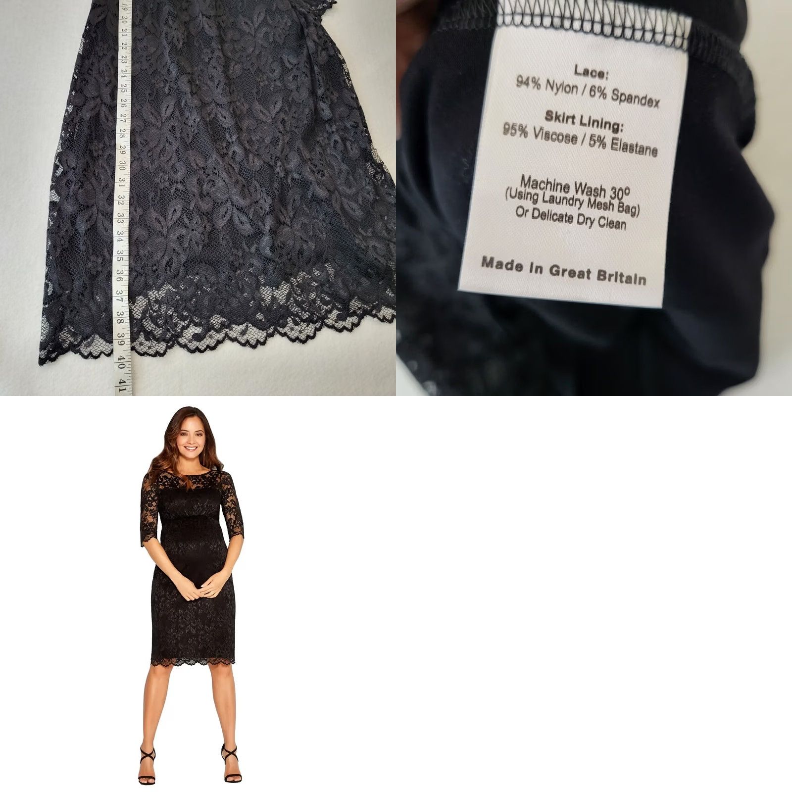Vintage TIFFANY ROSE MATERNITY Women's Lace Cocktail Dress Scalloped Hem Black Round Neck Above the Knee A-Line Size XS / US 0-2 / IT 36-38 - 8 Thumbnail