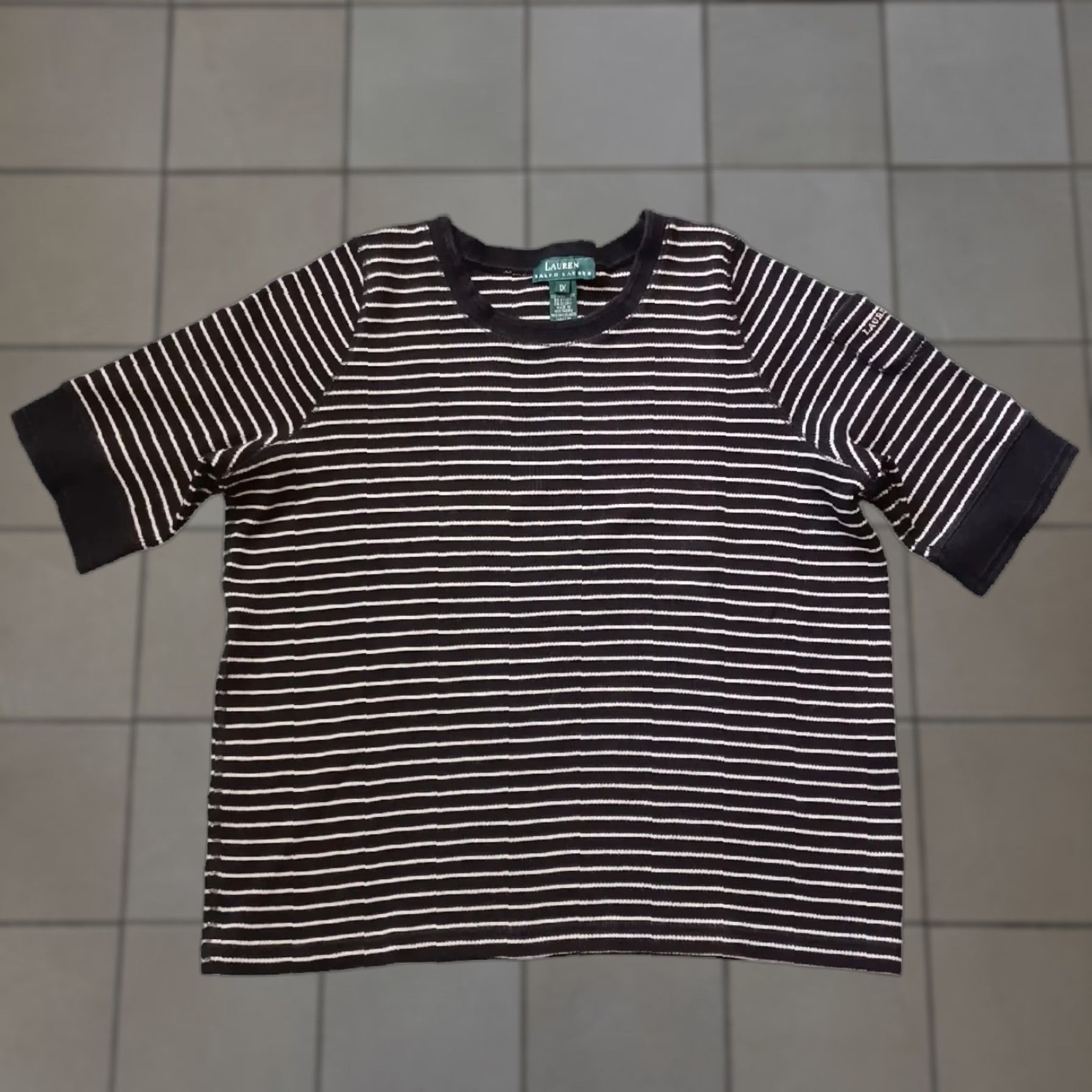 Ralph Lauren Lauren Ralph Lauren Women Sweater 1X Black Striped Short Sleeve Pocket Logo Size XL / US 12-14 / IT 48-50 - 1 Thumbnail