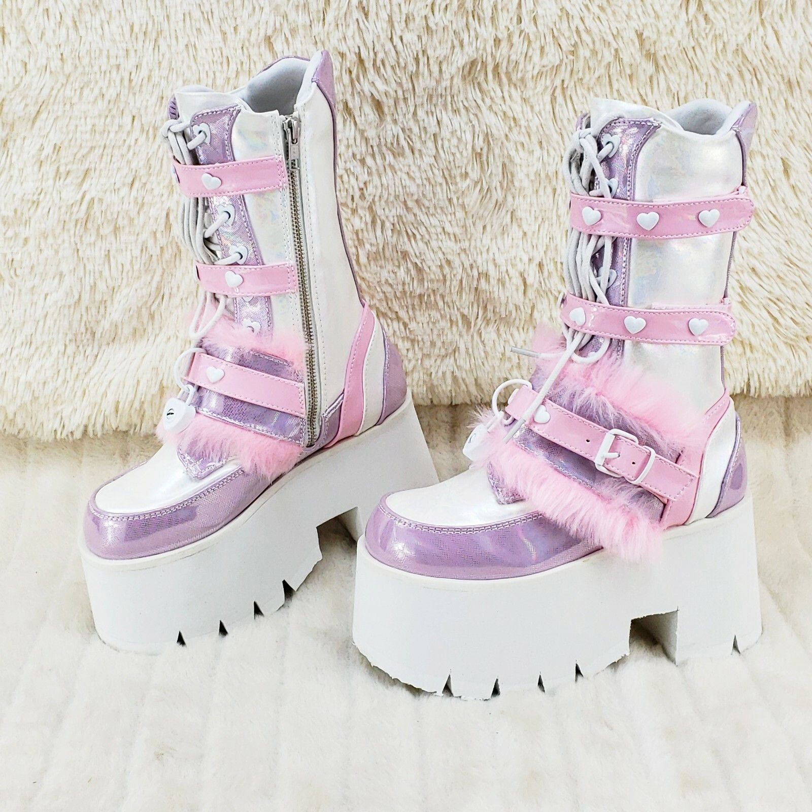 Demonia Cult DEMONIA Ashes 120 Pink Faux Fur 3.5 Platform Heel Cosplay Pu Size US 12 / IT 42 - 1 Thumbnail