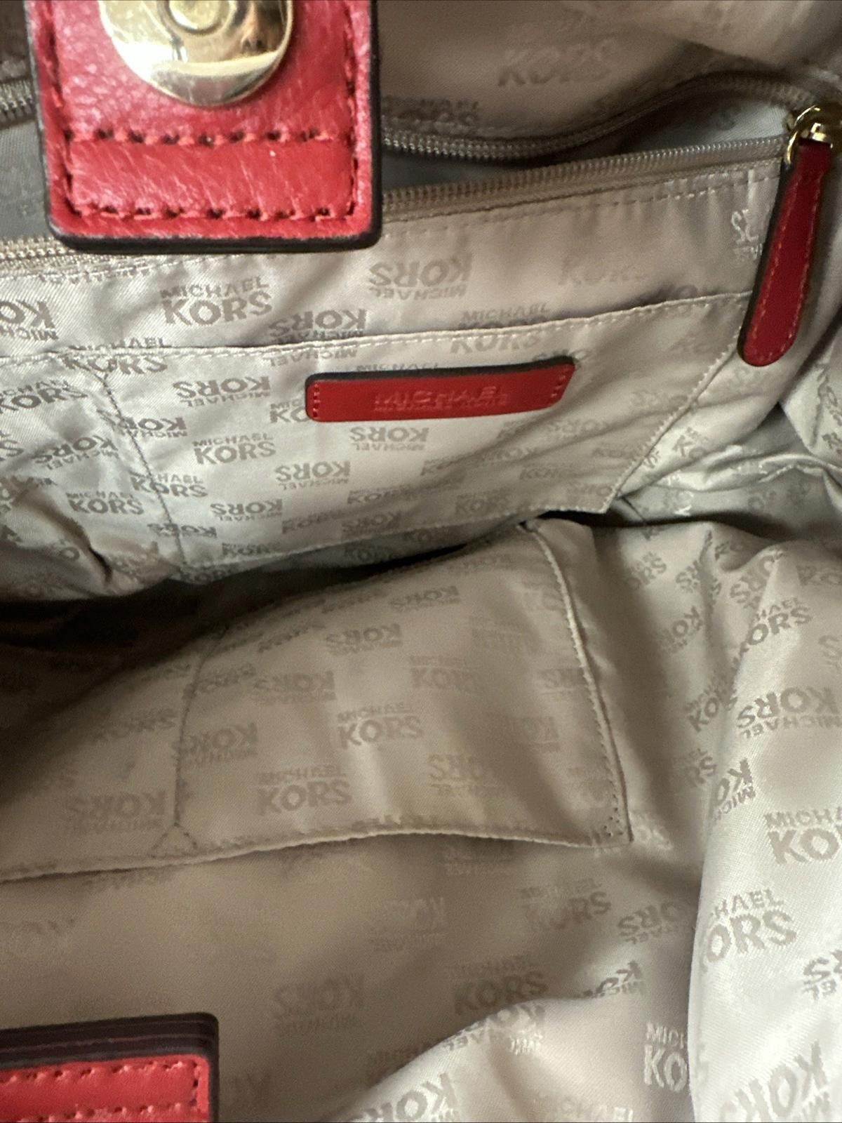 Michael Kors Michael Kors Canvas Logo Red Double Leather Handle Purse Size ONE SIZE - 4 Thumbnail