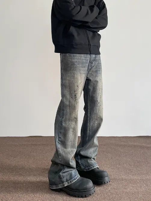 VIBE American retro dirtyfit washed distressed ink-splashed jeans Size US 32 / EU 48 - 1 Thumbnail