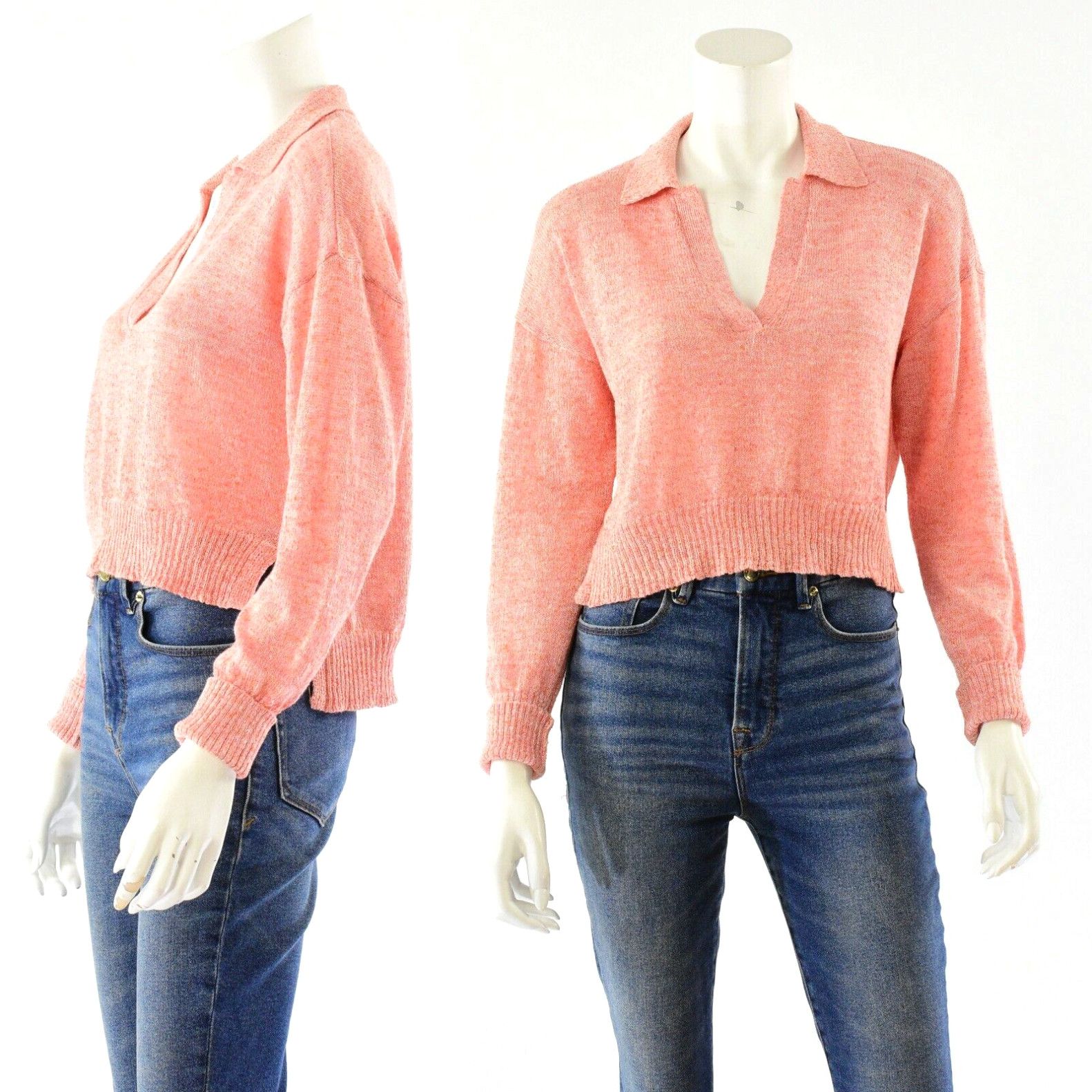 image of Womens Parker Knit Crop Top Size Xs Salmon Pink Mckenna Sweater Linen in White