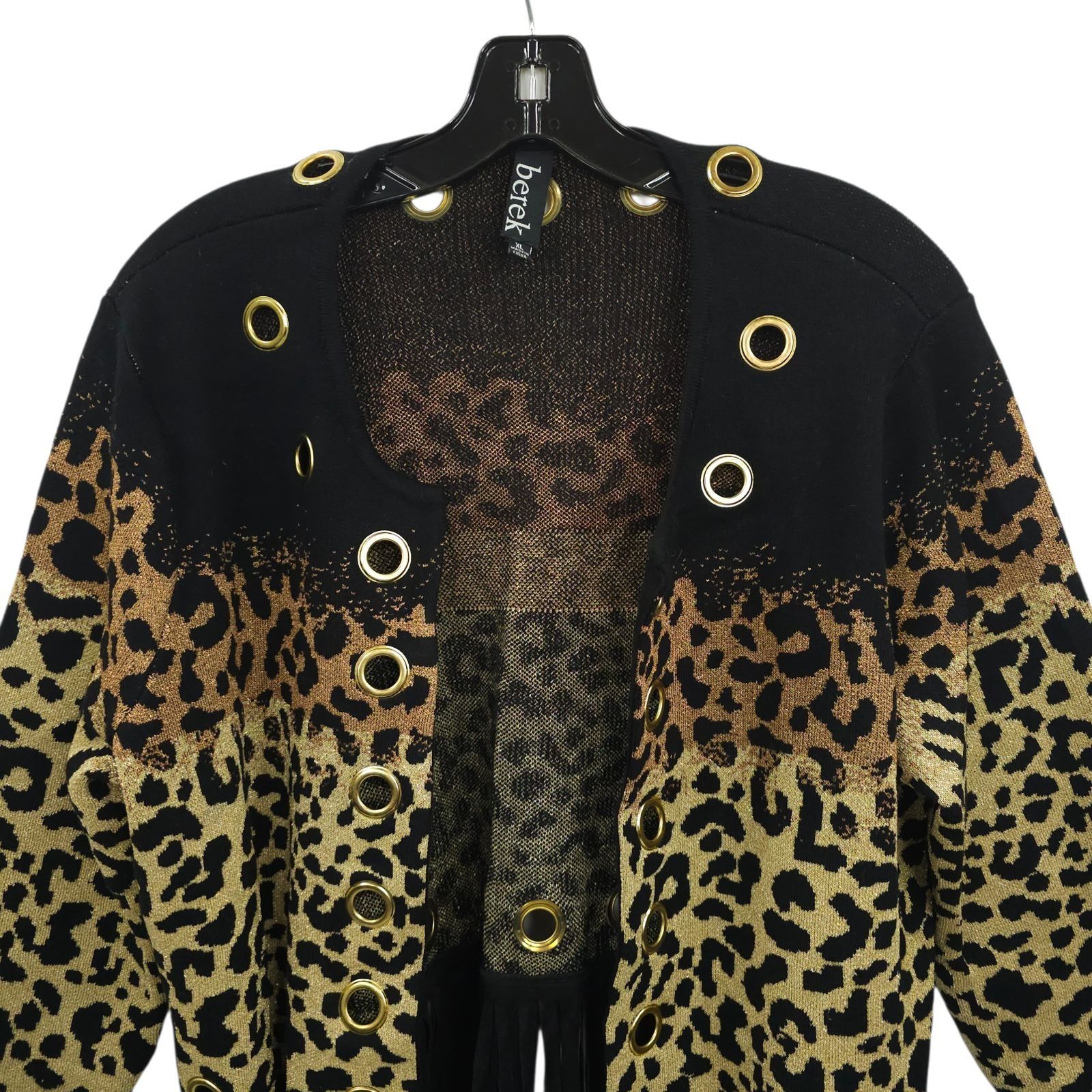 Other Berek Leopard Print Cardigan XL Gold Grommet Fringe Sweater Size XL / US 12-14 / IT 48-50 - 8 Thumbnail