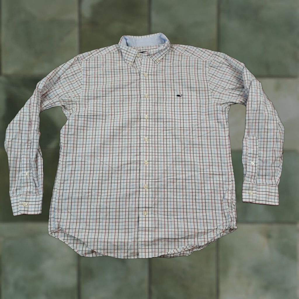 Vineyard Vines Vineyard Vines Mens Medium White Blue Plaid Long Sleeve Button Up Shirt Size US M / EU 48-50 / 2 - 1 Thumbnail