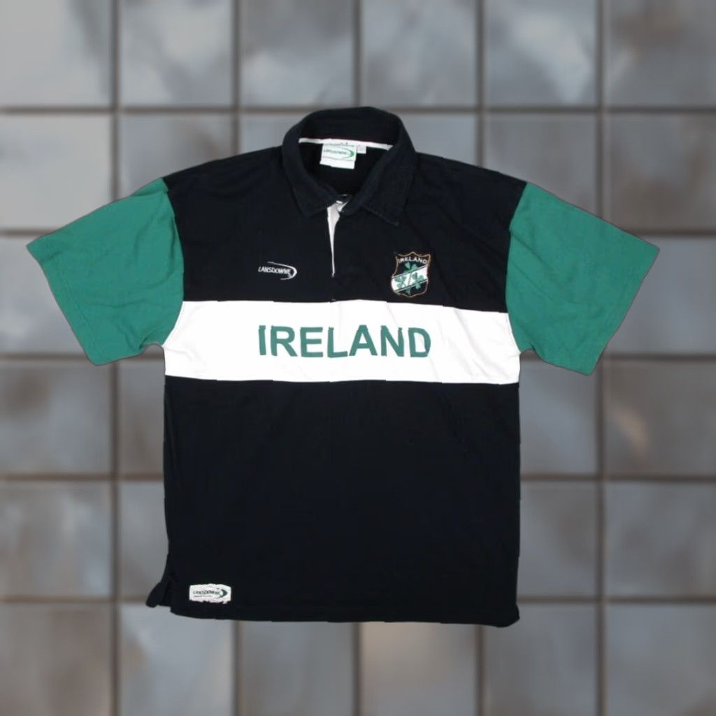 Vintage Lansdowne Mens Blue Rugby Shirt Short Sleeve Polo - Ireland Spellout Embroidered Logo, 100% Cotton, Classic Fit, L Size US L / EU 52-54 / 3 - 1 Thumbnail