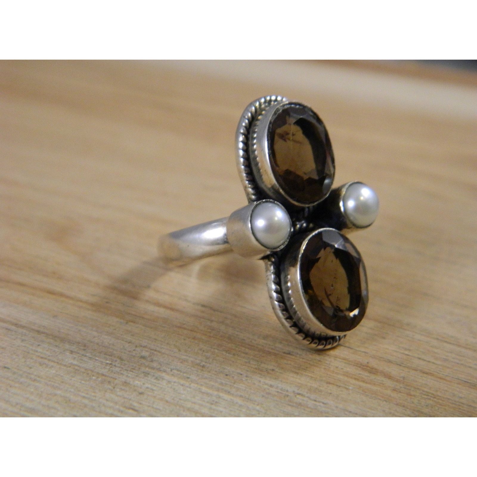 honeyee.com Vintage Topaz Sterling Silver Pearl Multi Stone Ring Sz 6.25 Size ONE SIZE - 7 Thumbnail