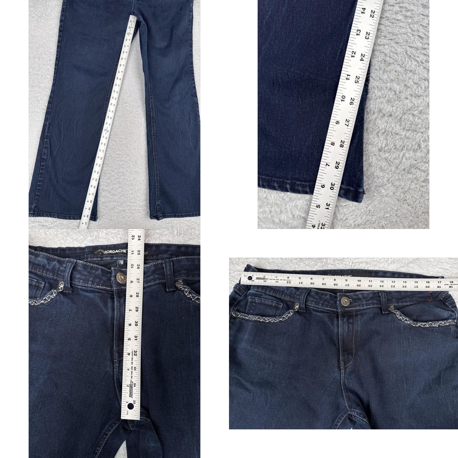 Jordache Jordache Jeans Bootcut Womens 16 Dark Blue Denim Mid Rise Stretch 5-Pocket Embroidered Rhinestone Jeans Womens 16 Vintage No Size 38" / US 16 / IT 52 - 8 Thumbnail