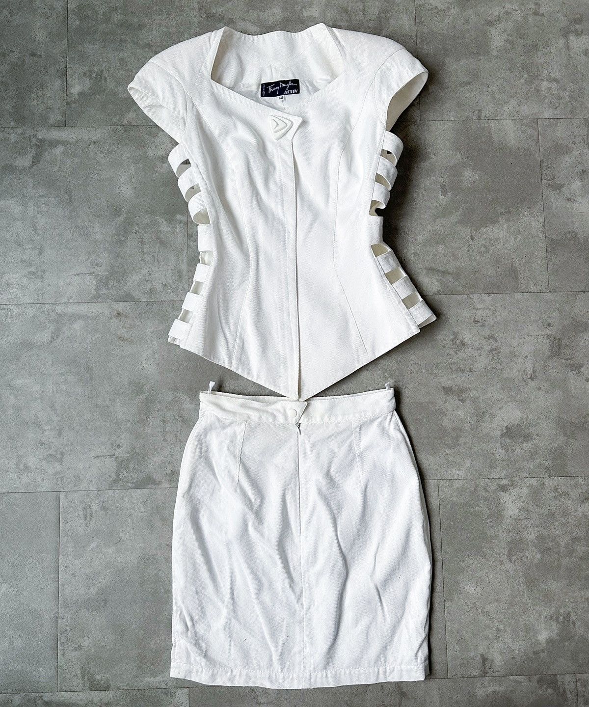 Mugler x Thierry Mugler Corset Jacket Top Set Vest Skirt 90's White, Women's (Size Medium)