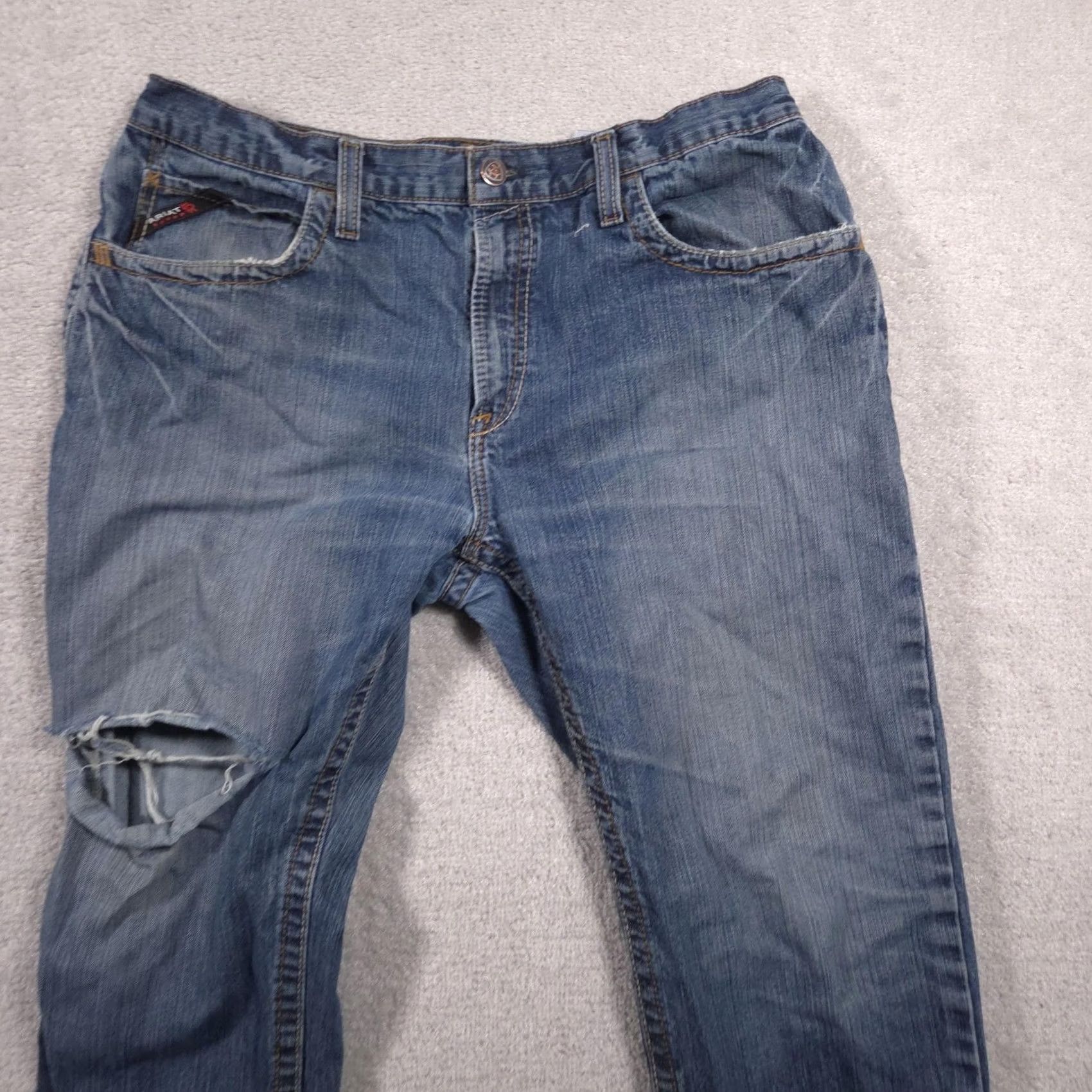 Ariat Ariat FR M3 Jeans Mens 38x30 Blue Relaxed Straight Denim Ripped Knee Workwear Jeans Size US 38 / EU 54 - 3 Thumbnail