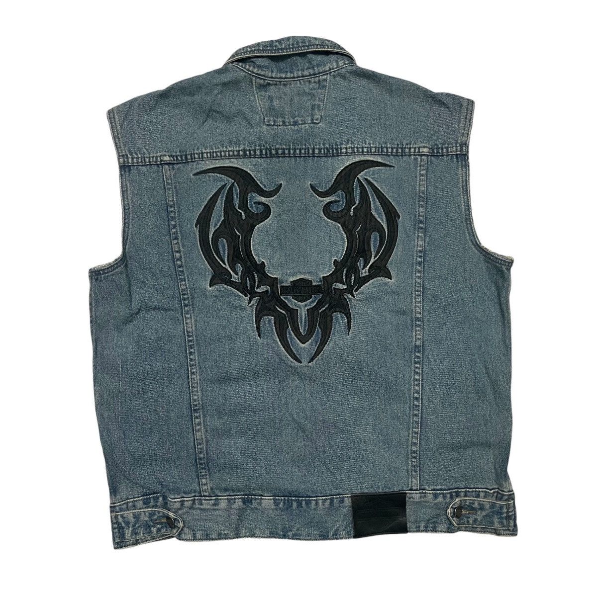 Harley Davidson 2000s HARLEY DAVIDSON EMBROIDERED LOGO DENIM DISTRESSED Size US L / EU 52-54 / 3 - 3 Thumbnail