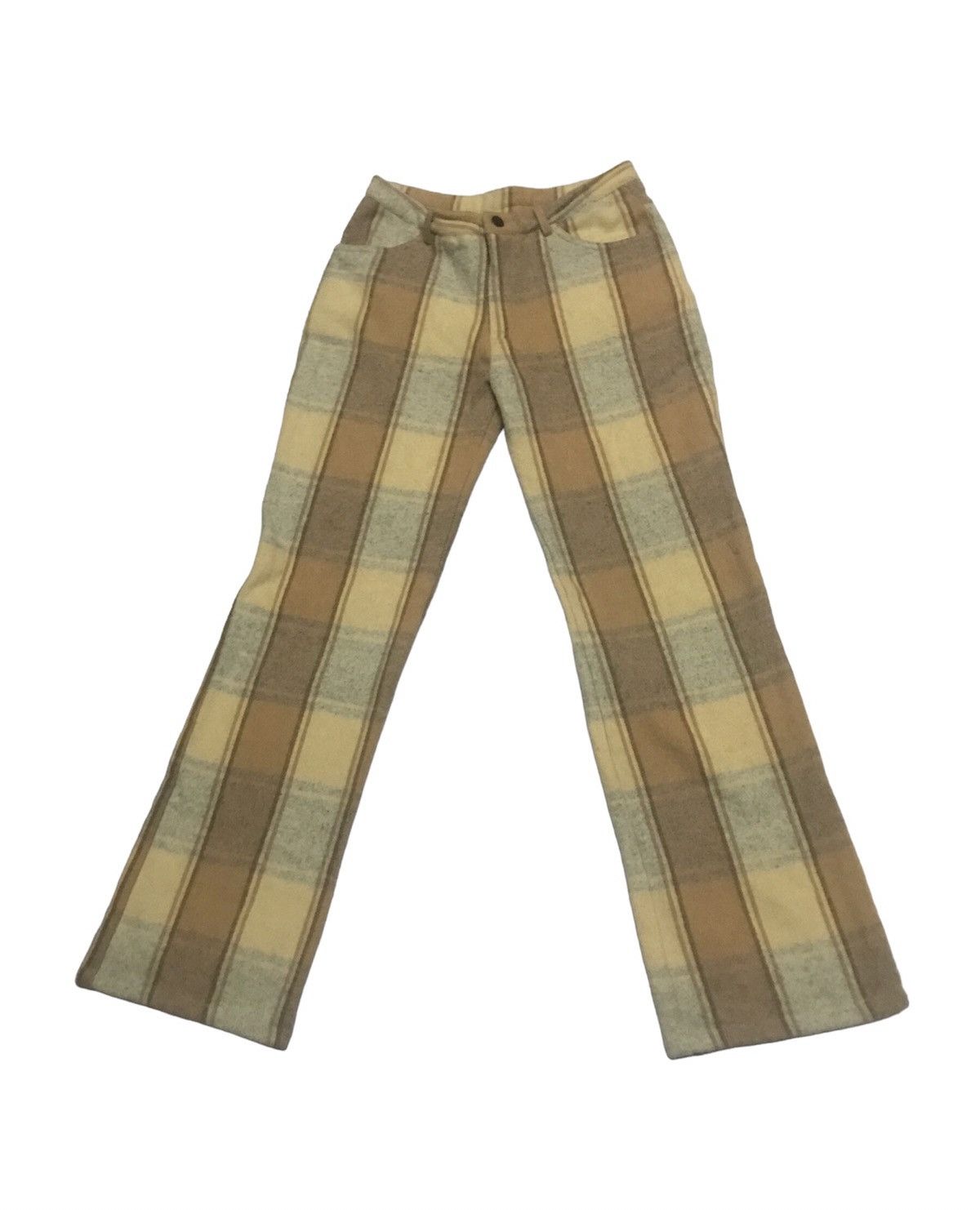 image of Vintage No Brand Wool Flare Checkered Women Pant Made In Hong Kong (Size 29)