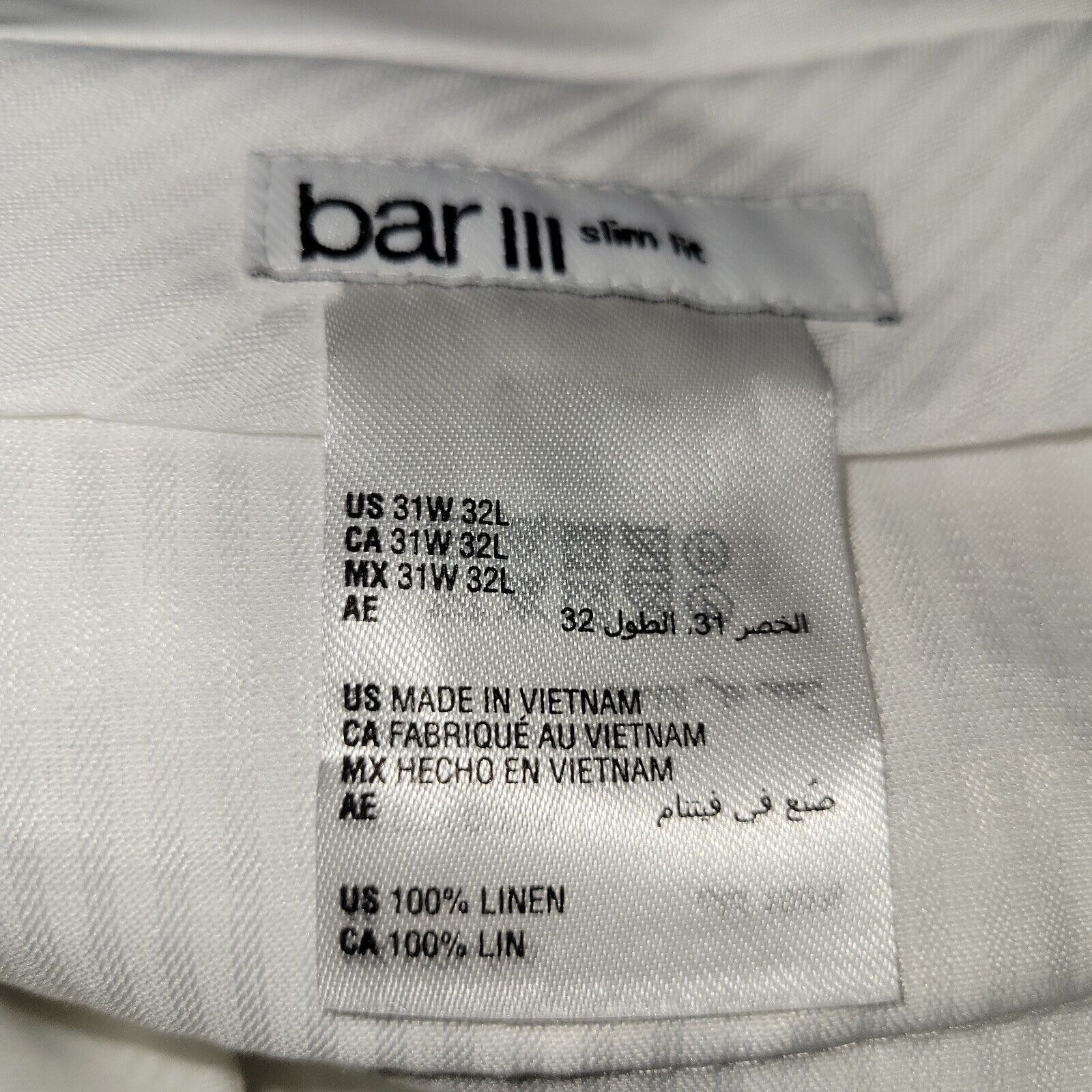 Bar III Men's Bar III 100% Slim Fit Linen Pants. Size 31/32. New Wi Size US 31 - 5 Thumbnail
