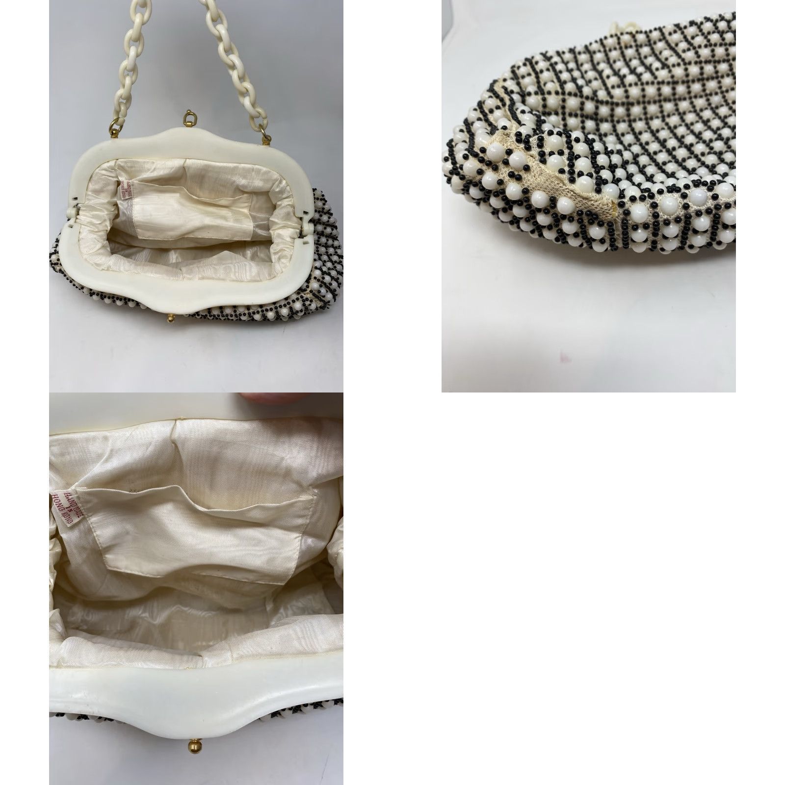 Vintage VINTAGE 1950s Beaded Lucite Bag Purse Cream Ivory Handmade Hong Kong Chain Handle Purse Eveningwear Womens Mens Size ONE SIZE - 8 Thumbnail