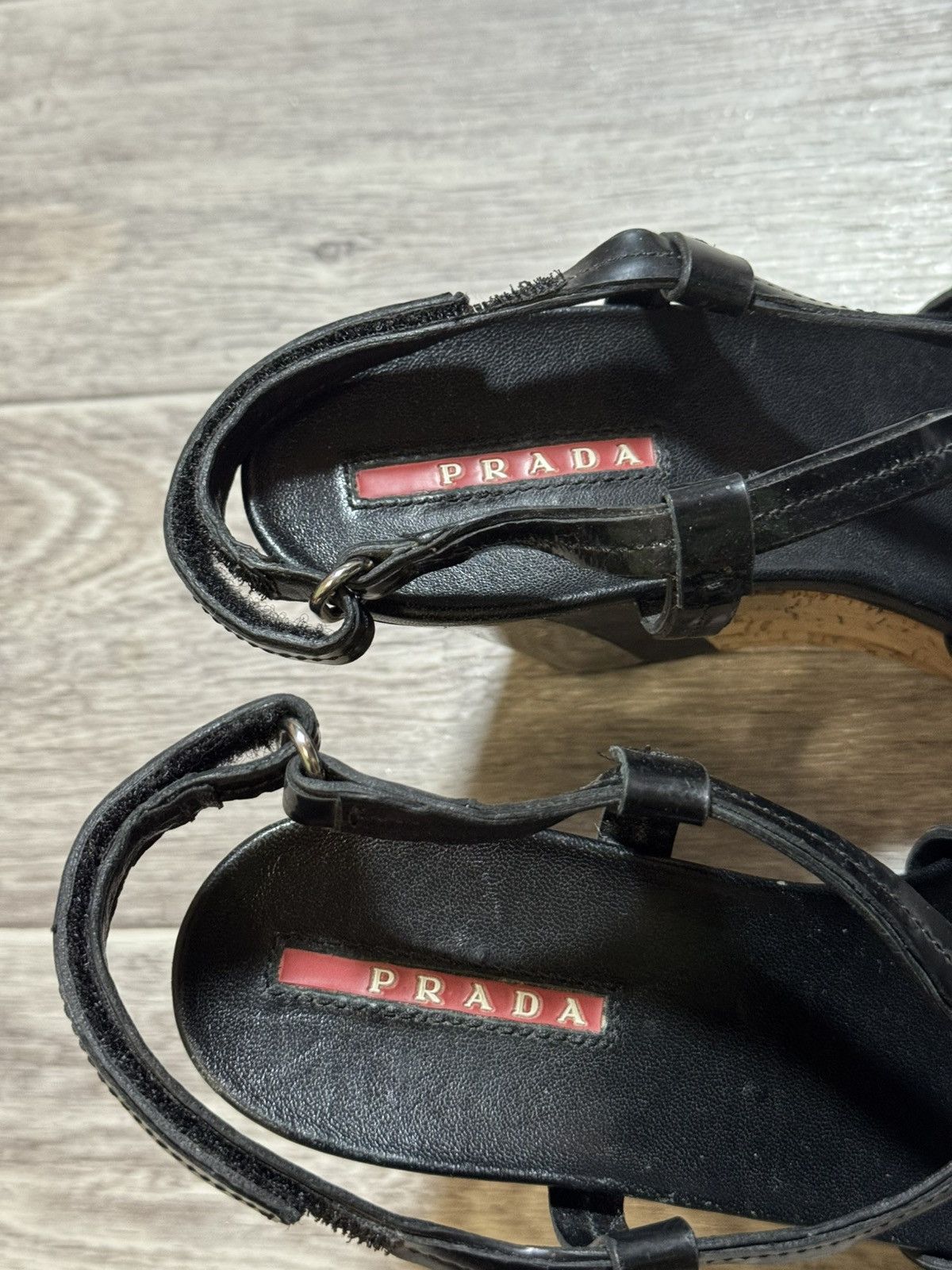 Prada Prada Sport Black Patent Leather/Cork Platform Wedge Sandals Size US 5 / IT 35 - 9 Thumbnail