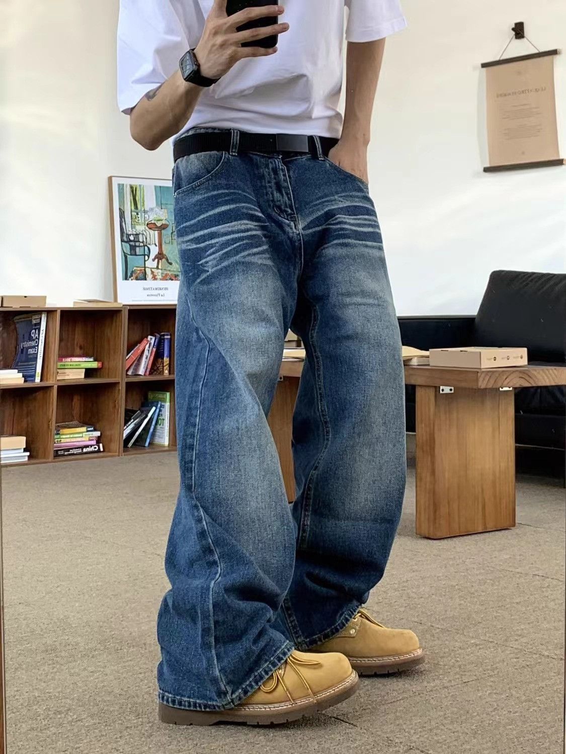 Japanese Brand × Jean Blue washed retro straight versatile baggy jeans Size US 32 / EU 48 - 1 Thumbnail